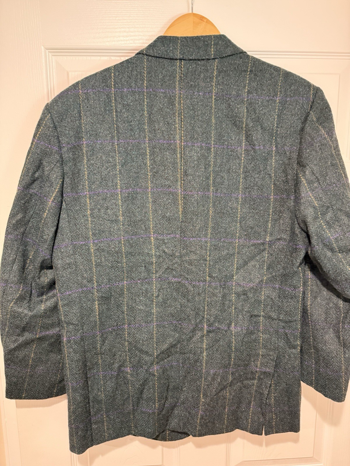 Vintage Pure New Wool Window pane Sports Coat 42S Made In France Green Woolmark