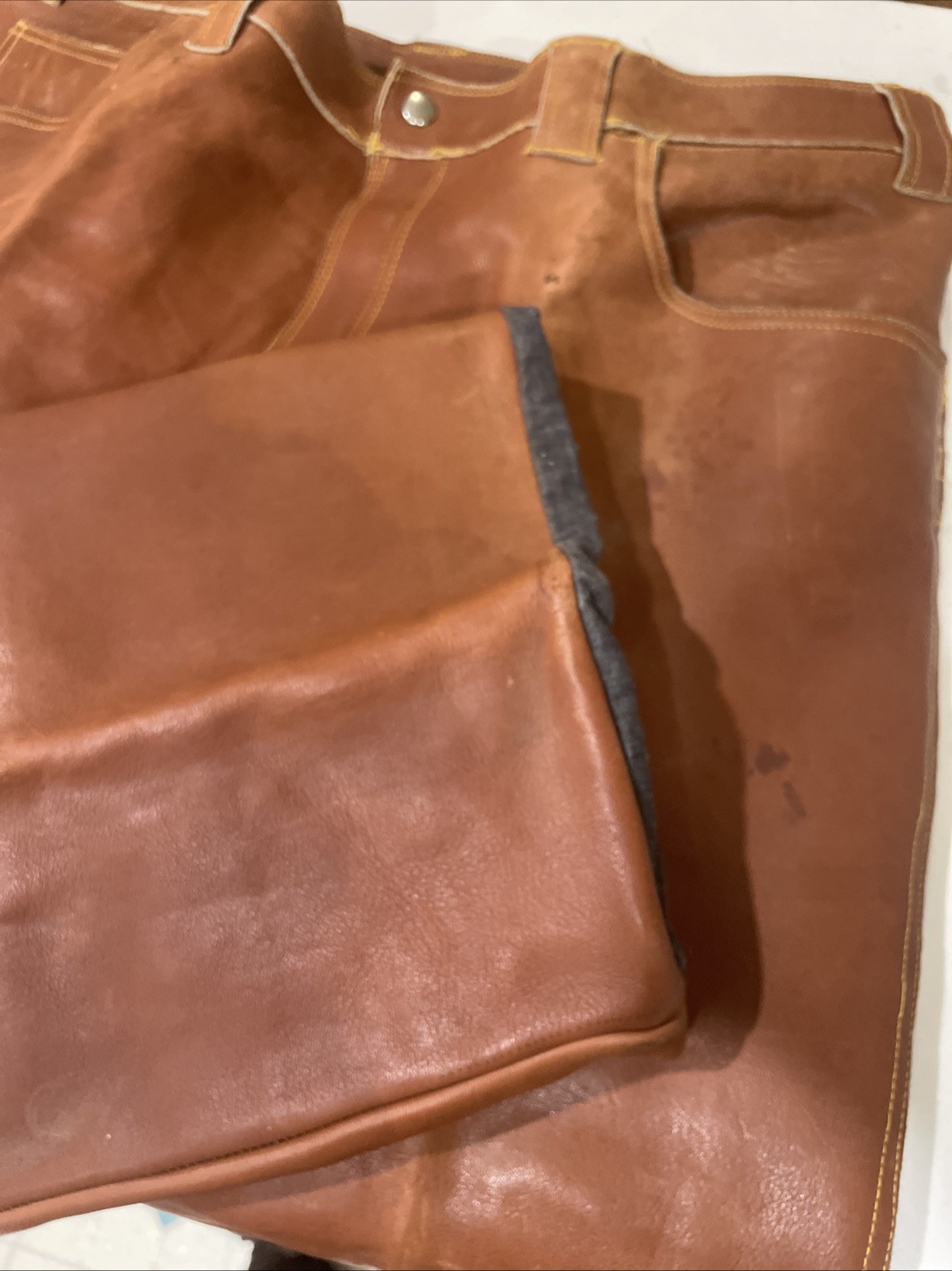 Men’s Brown Very Heavyweight Leather Pants Handmade w/ Lining Size 40″x 30″