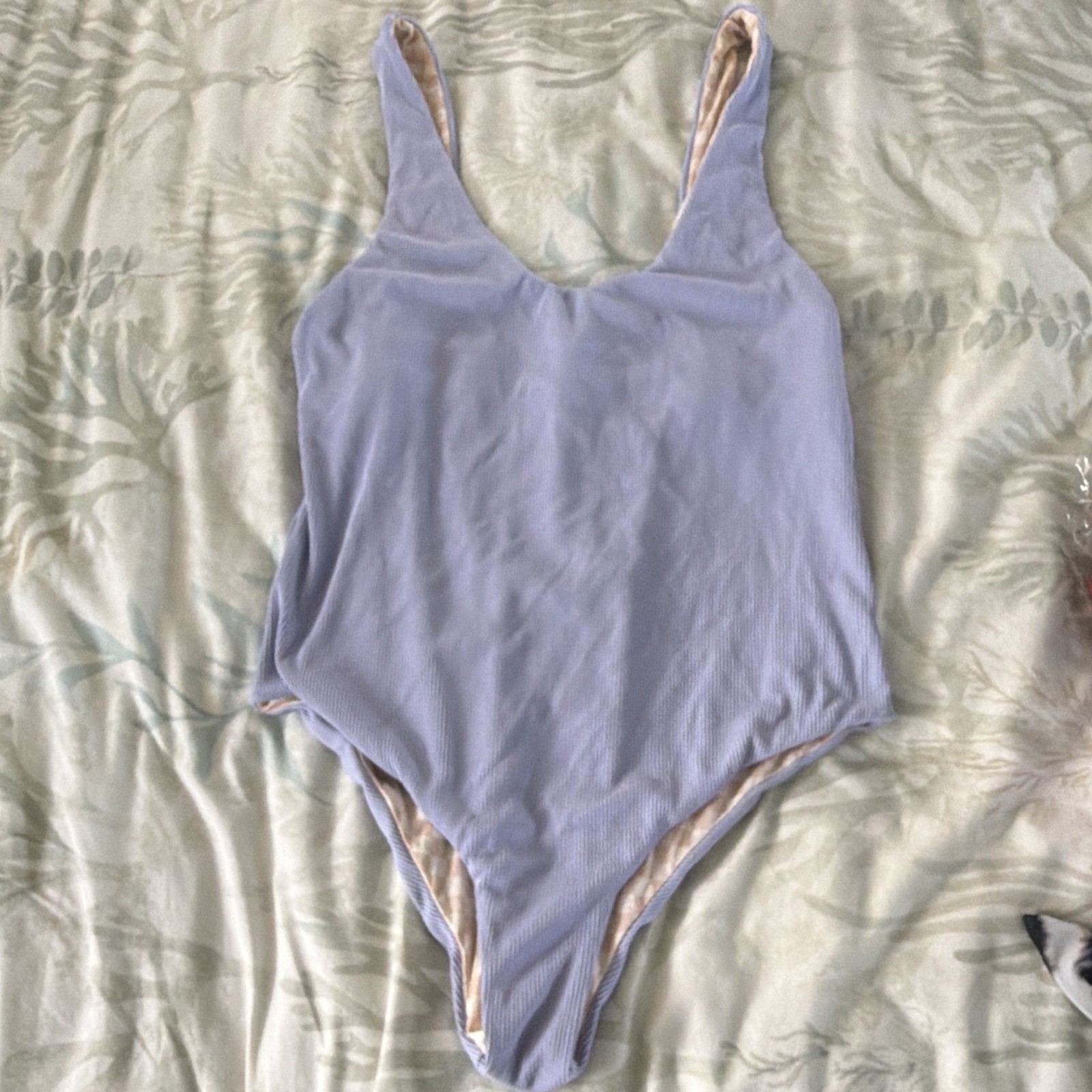 Mali Ribbed One-Piece Swimsuit Blue w/ Checkered Lining Regular Size L