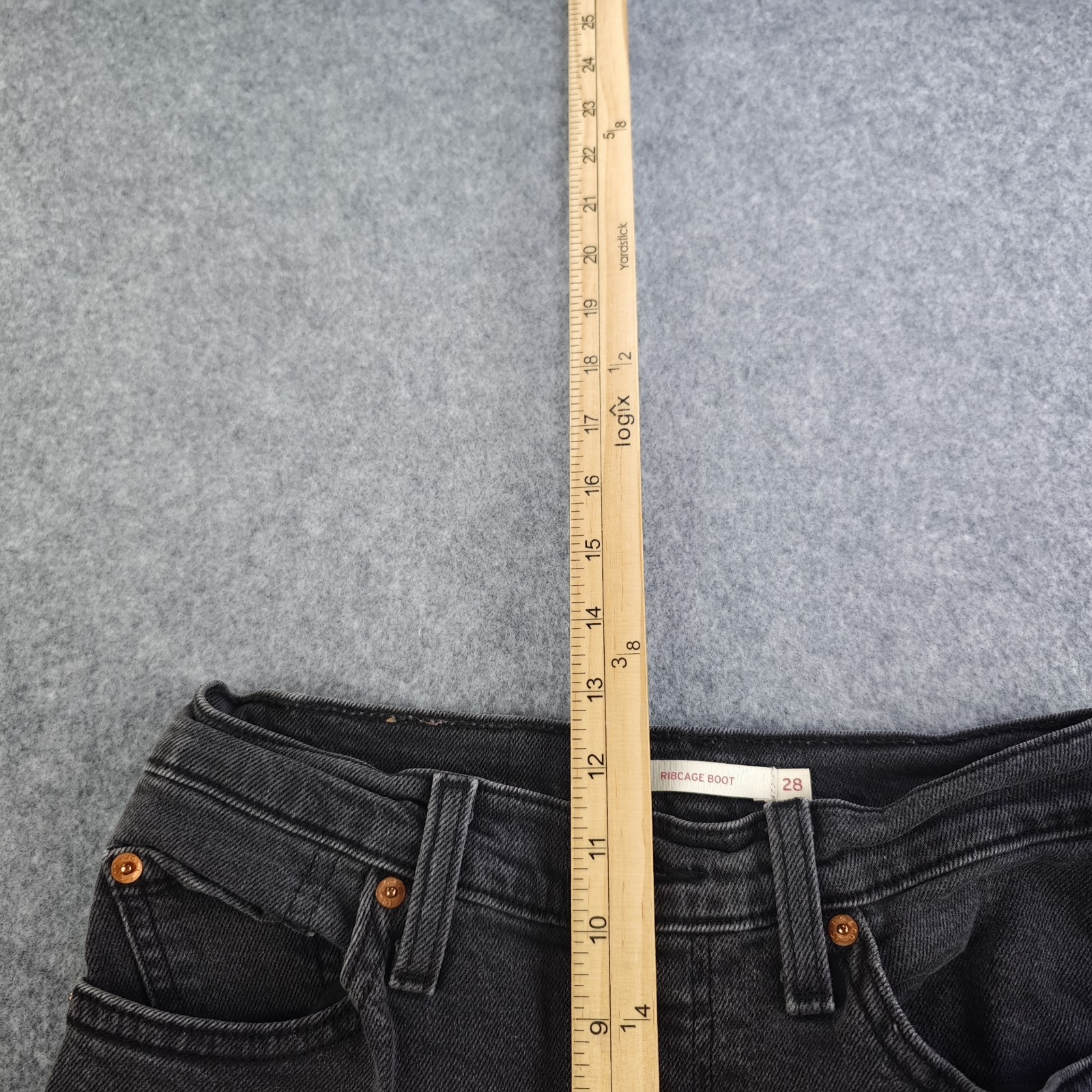 Levis Ribcage Boot Jeans Women’s 28 Black Wash High Rise Bootcut Button Fly