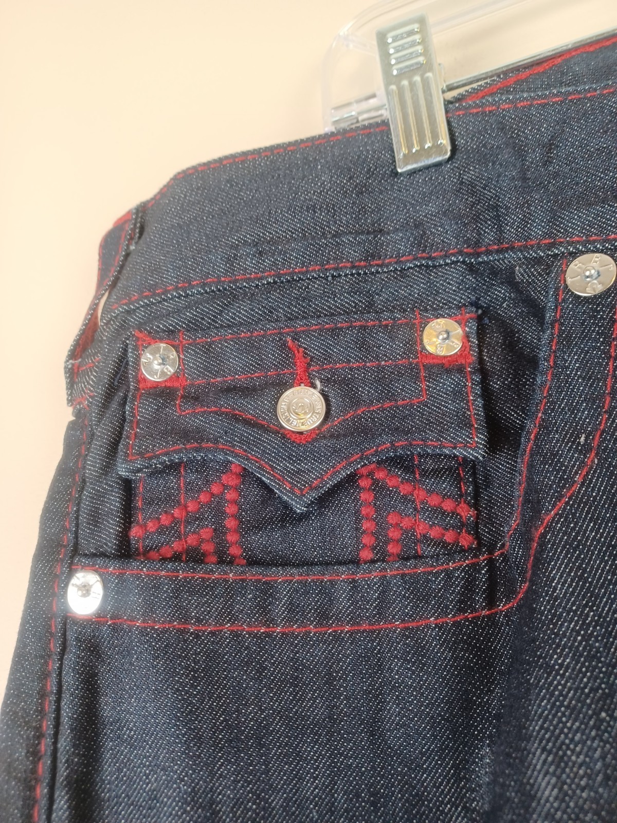 Rare True Religion Straight Flap Jeans Mens 40×35 Thick Stitch Streetwear READ