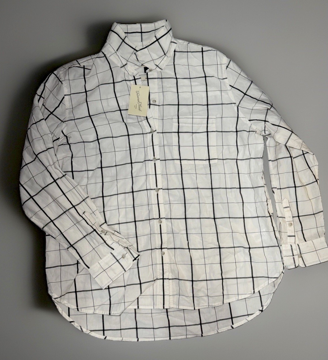 Universal Thread Men’s L White/Black Check Button-Up Shirt w/ Pockets