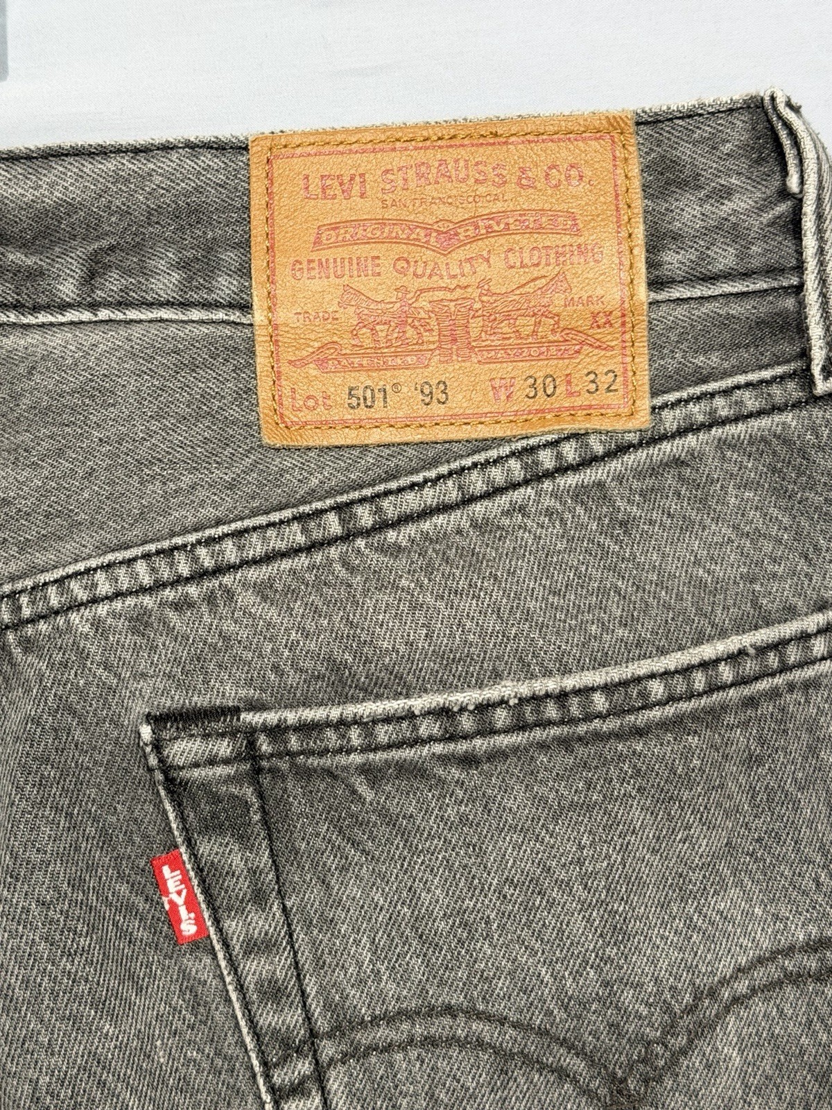 Levi’s 501 ’93 Selvedge Men’s Straight Fit Jeans 30×30, Black/Gray, Button Fly