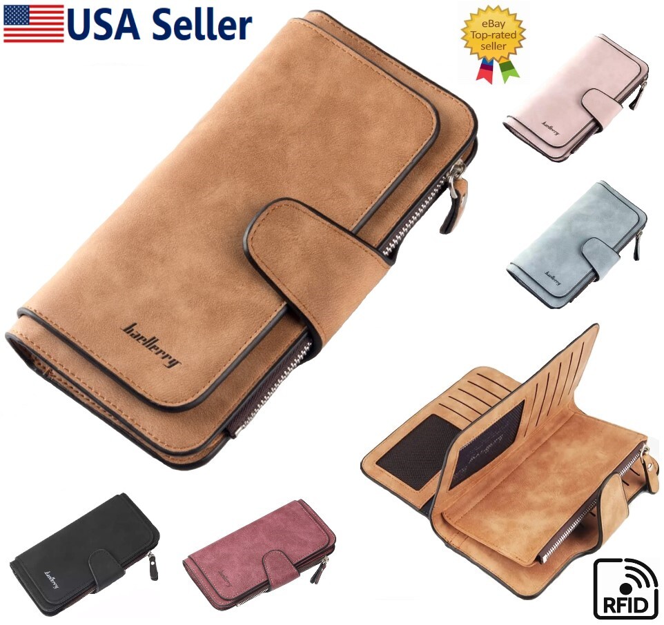 Women Lady Soft Leather Wallet Long Clutch Card Holder Purse Handbag RFID Gift