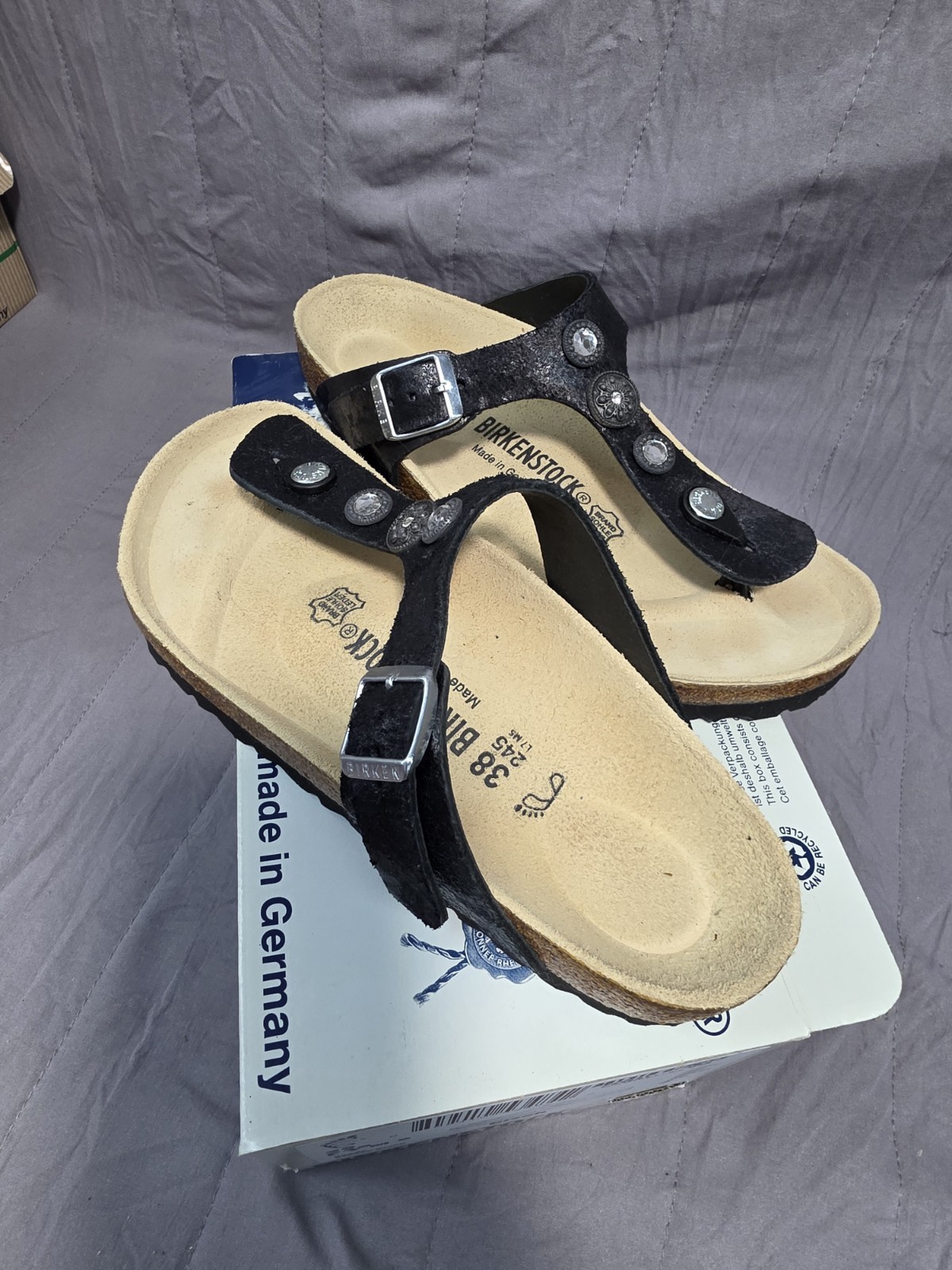 Birkenstock Gizeh Black Suede Thong Sandals Men US 7.5 EU 38 Cork