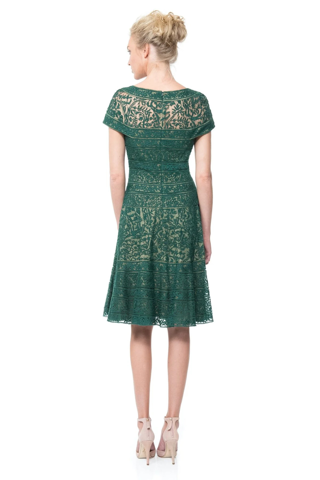 Tadashi Shoji Embroidered Banded Lace Dress US Size 18 Coral Orange White