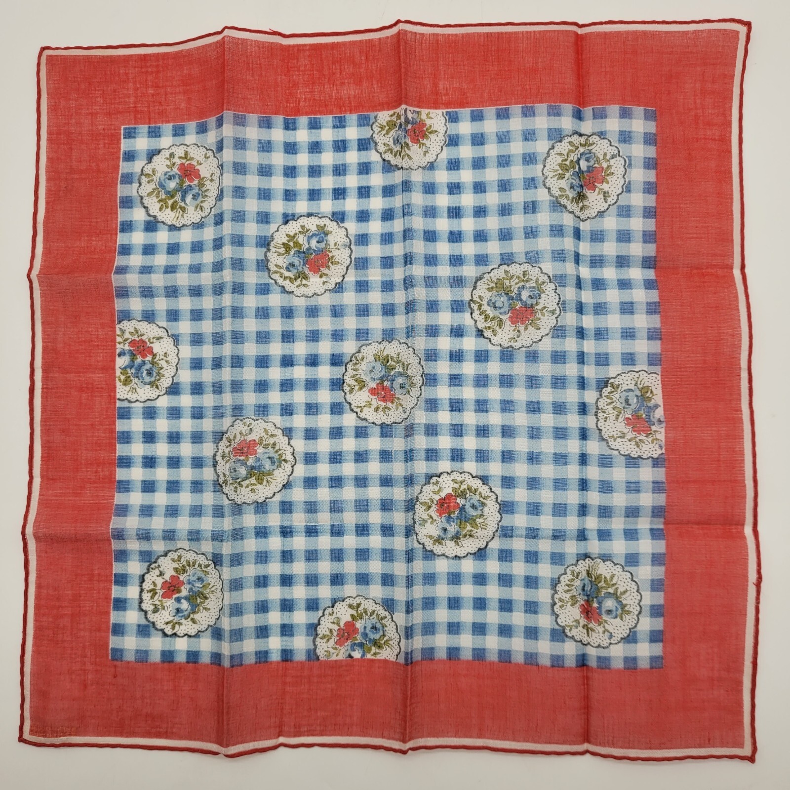 Vintage Swiss Multicolored Floral Shear Cotton Handkerchief 11 1/2″x 11 1/4″
