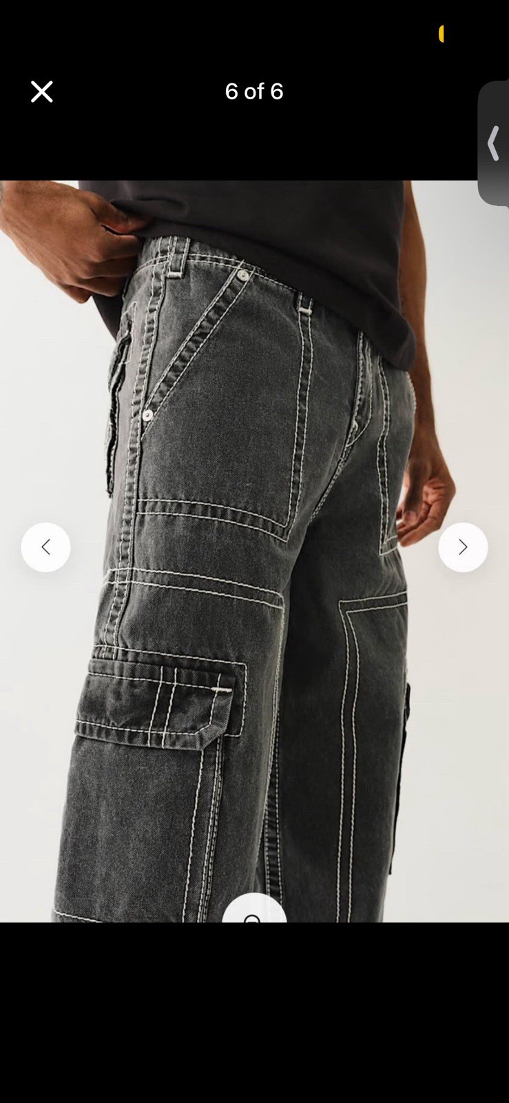 True Religion Baggy T Black Cargo Jeans Contrast Stitching
