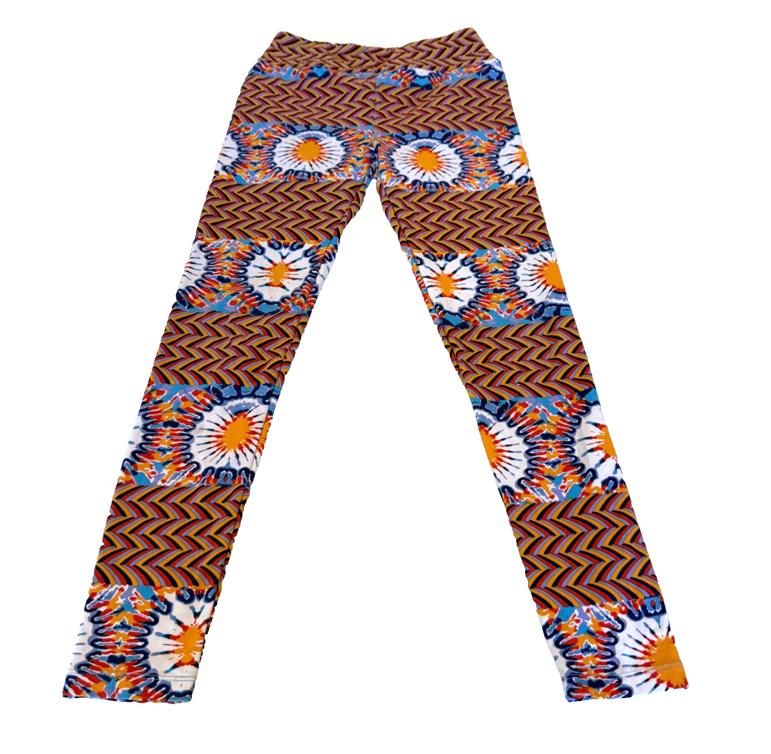 LuLaRoe Multi-Colored Yoga Leggings; Blue/Orange Print ; Stretch – Size S/M