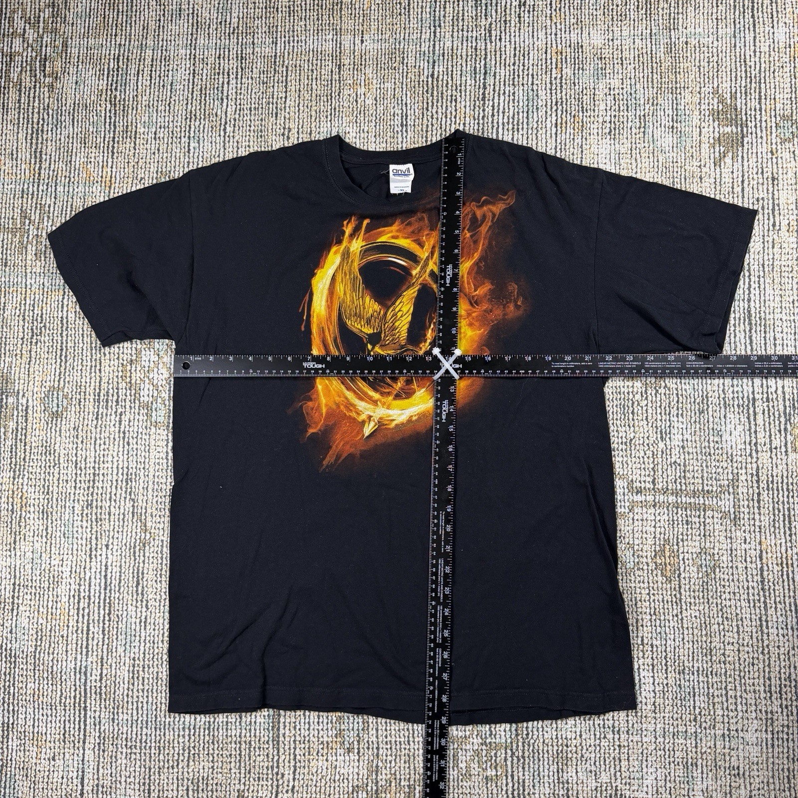 Anvil Men’s Black Hunger Games Mockingjay Graphic Crew Neck Cotton Knit Tee XL