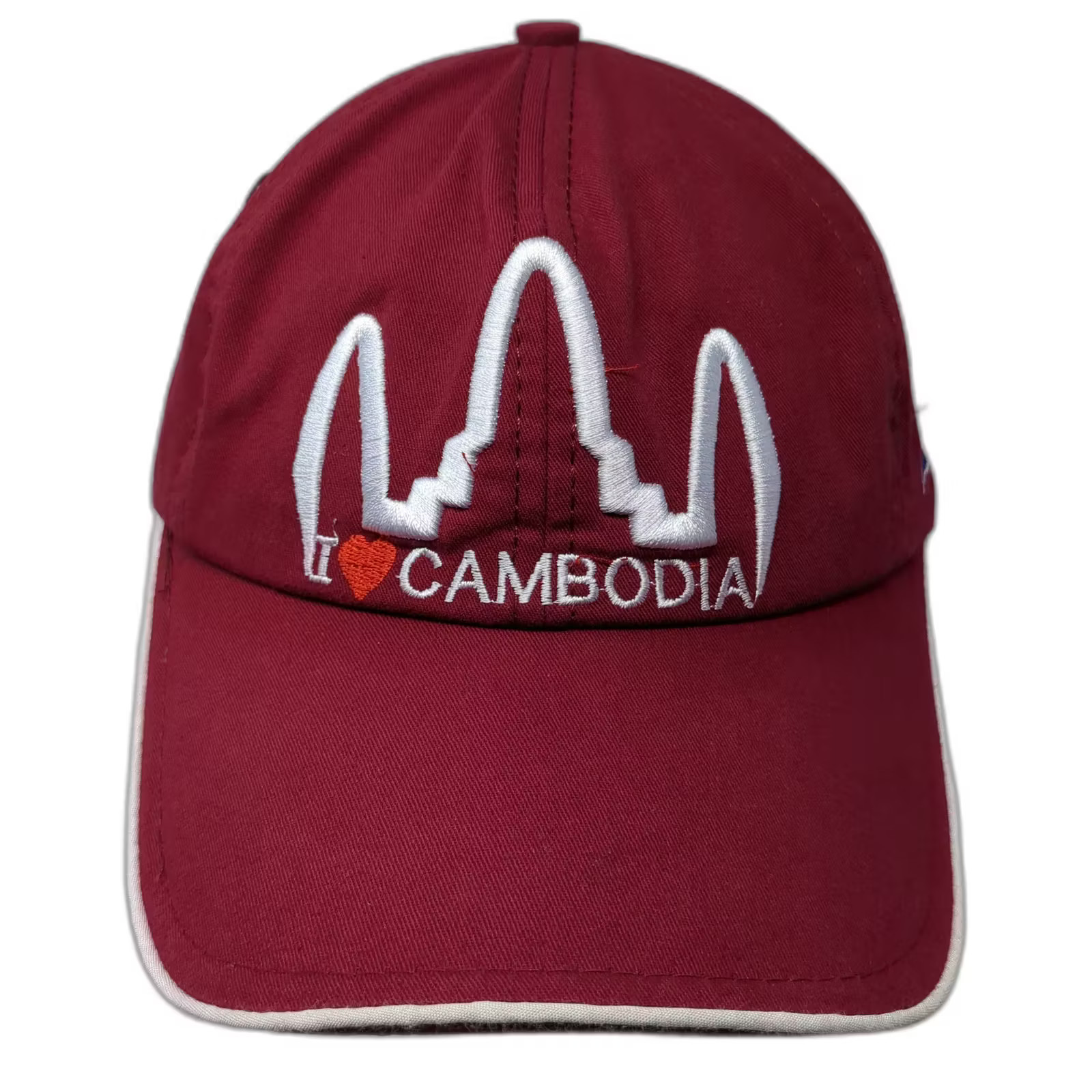 Red Baseball Cap I Heart Cambodia Angkor Wat Flag White Slideback One Size Hat