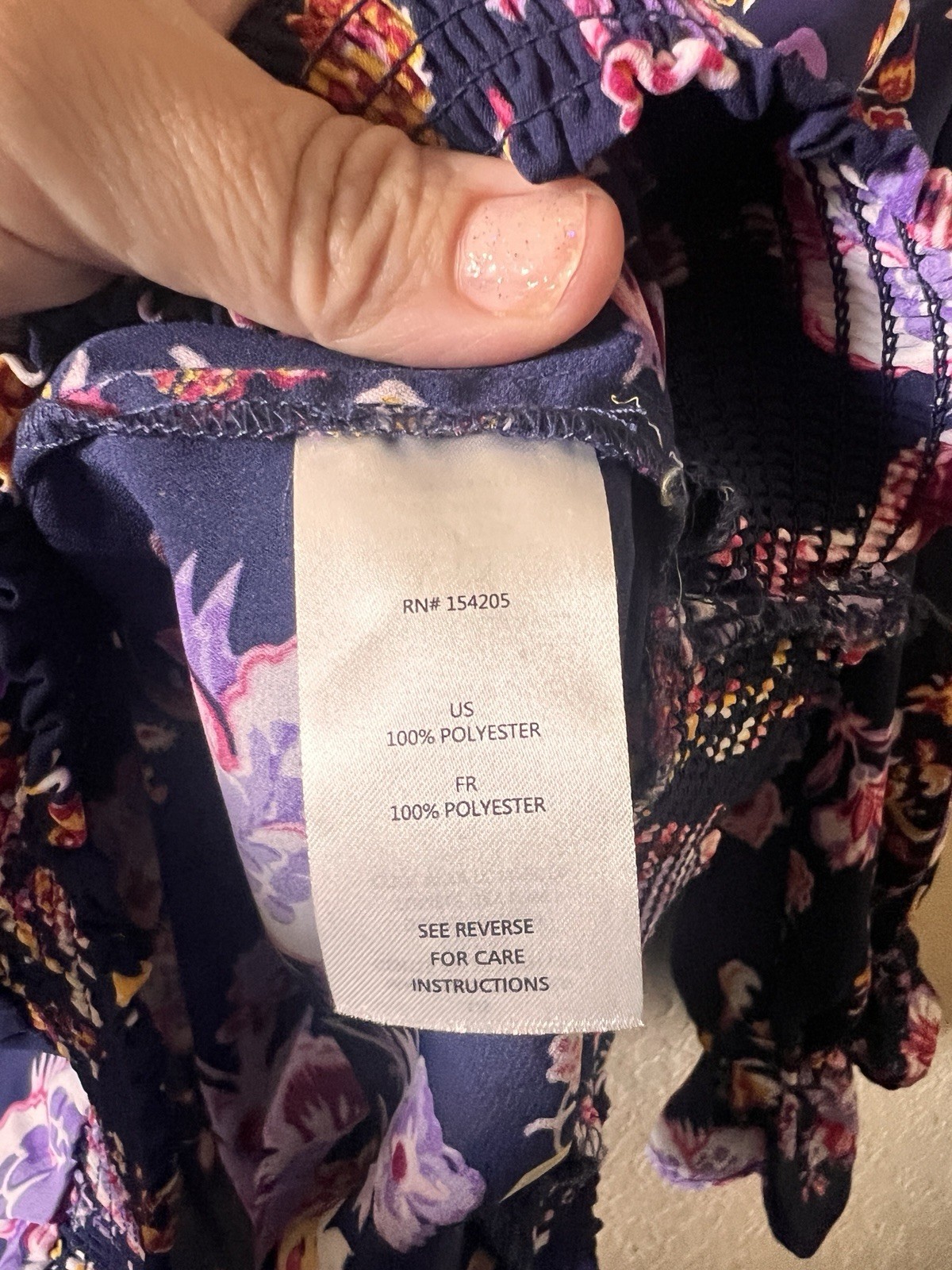 Cooper & Ella Womens PULLOVER BLOUSE V-Neck Bell Sleeve Navy Multi Floral