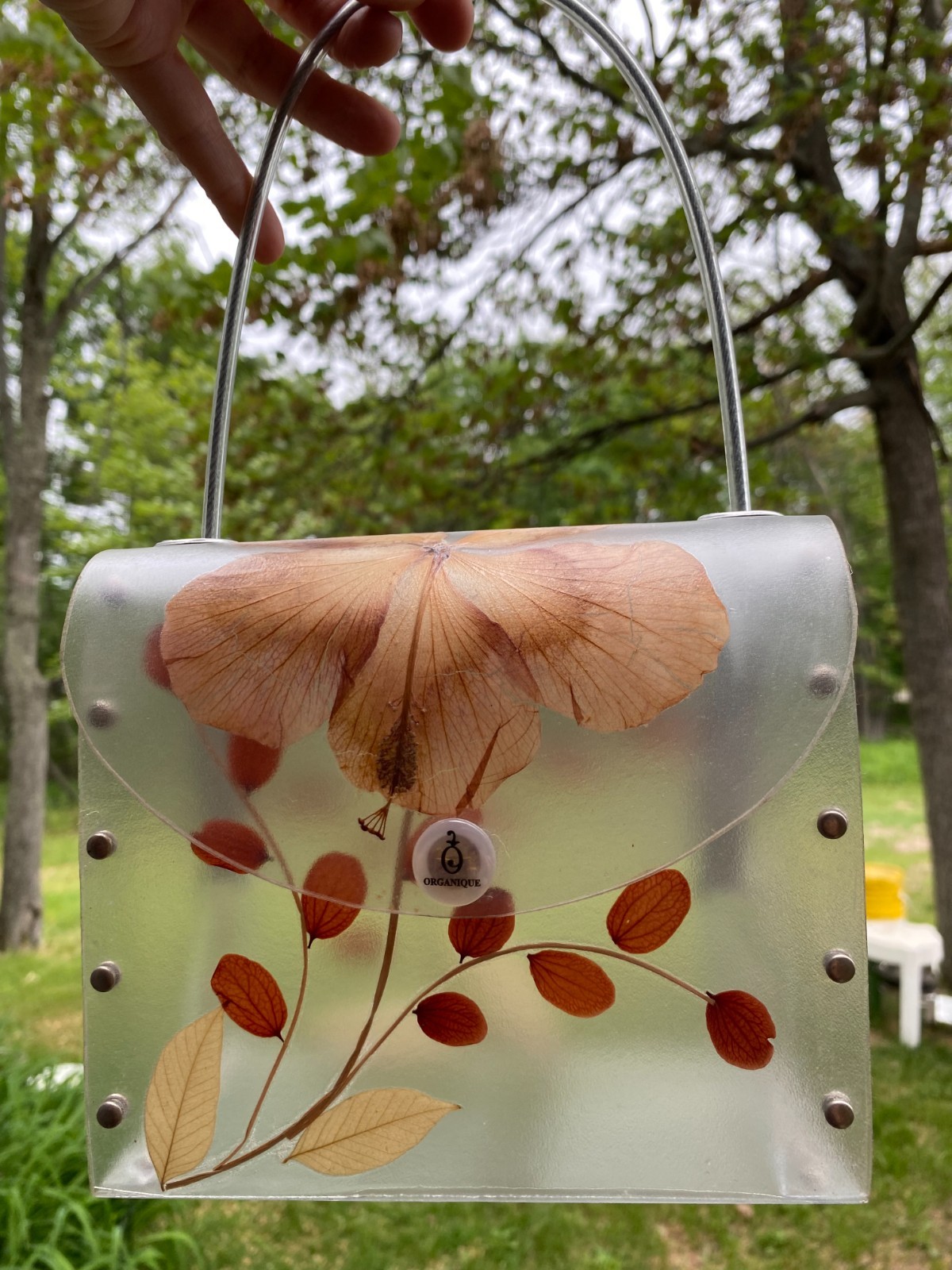 Vintage Organique 90s Y2K Clear Vinyl Handbag Real Pressed Flowers