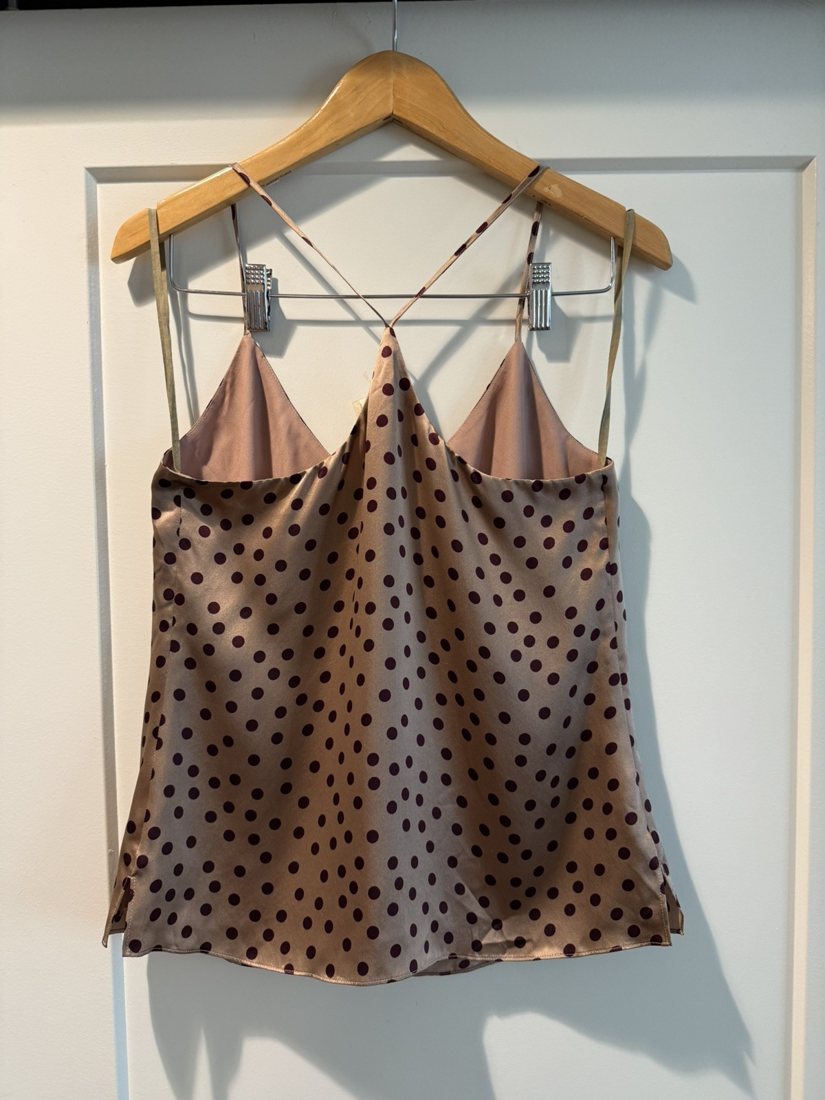L’AGENCE Taupe Cami with Burgundy Polka Dots Size XS