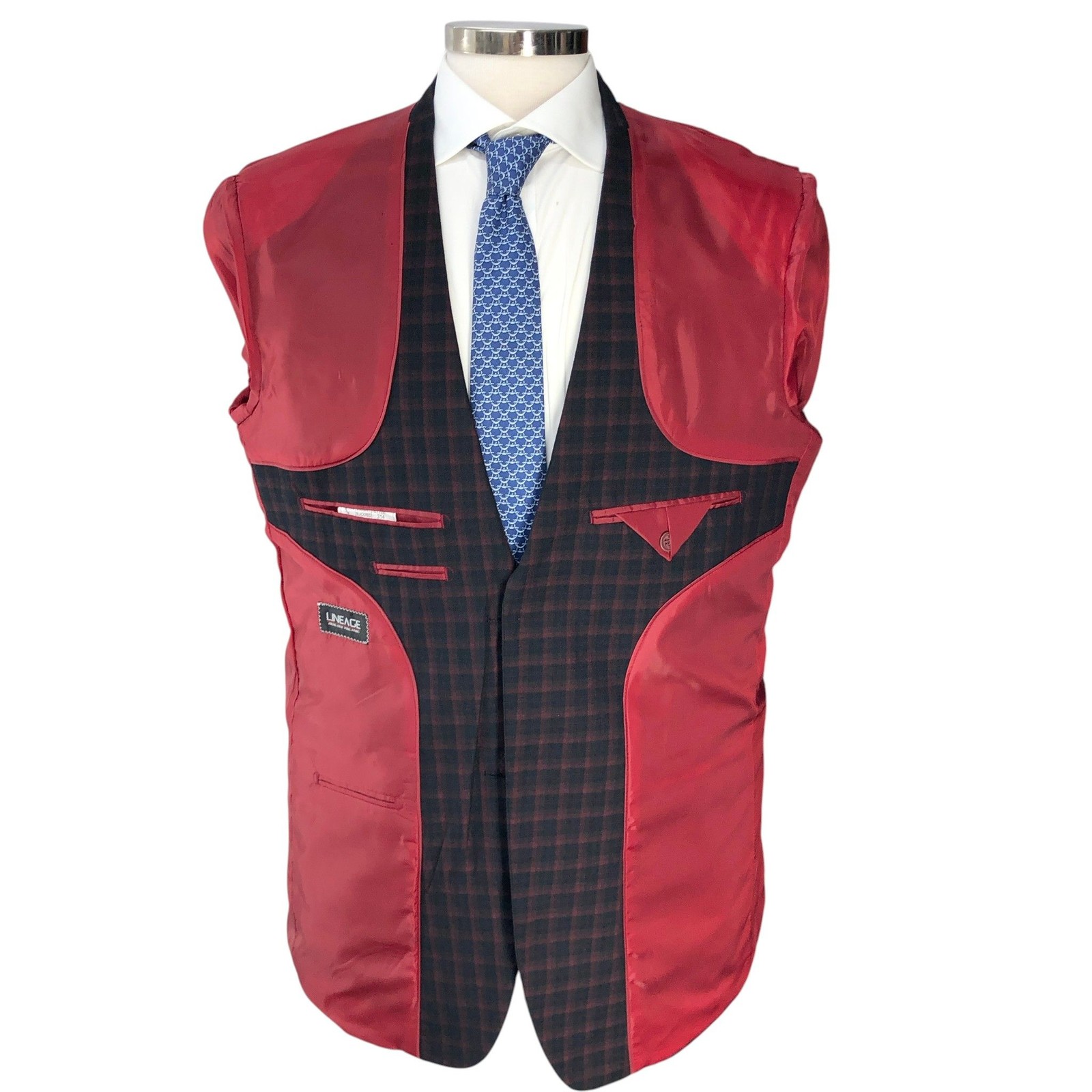 Lineage Suit Mens 42R Black Red Windowpane Check Two Piece Tailored Jacket Pants