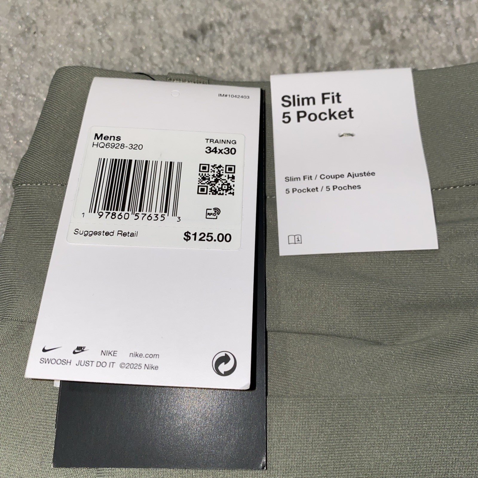 Nike 24.7 PerfectStretch Dri-fit 5-Pocket Slim Fit Pants HQ6928-320 Size 34×30