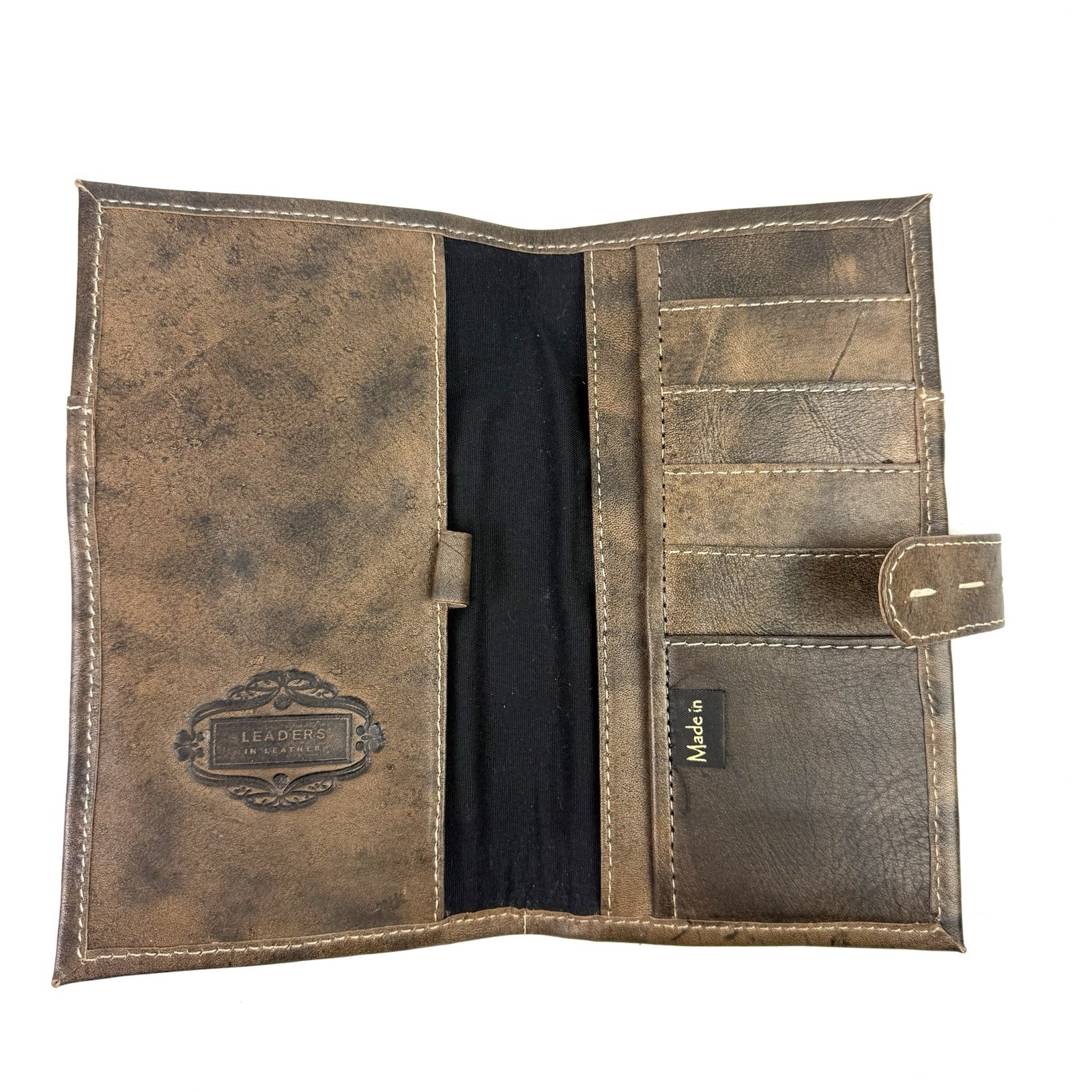 Leaders In Leather Wallet Handmade Floral Tooled Brown Made Paraguay Brand New