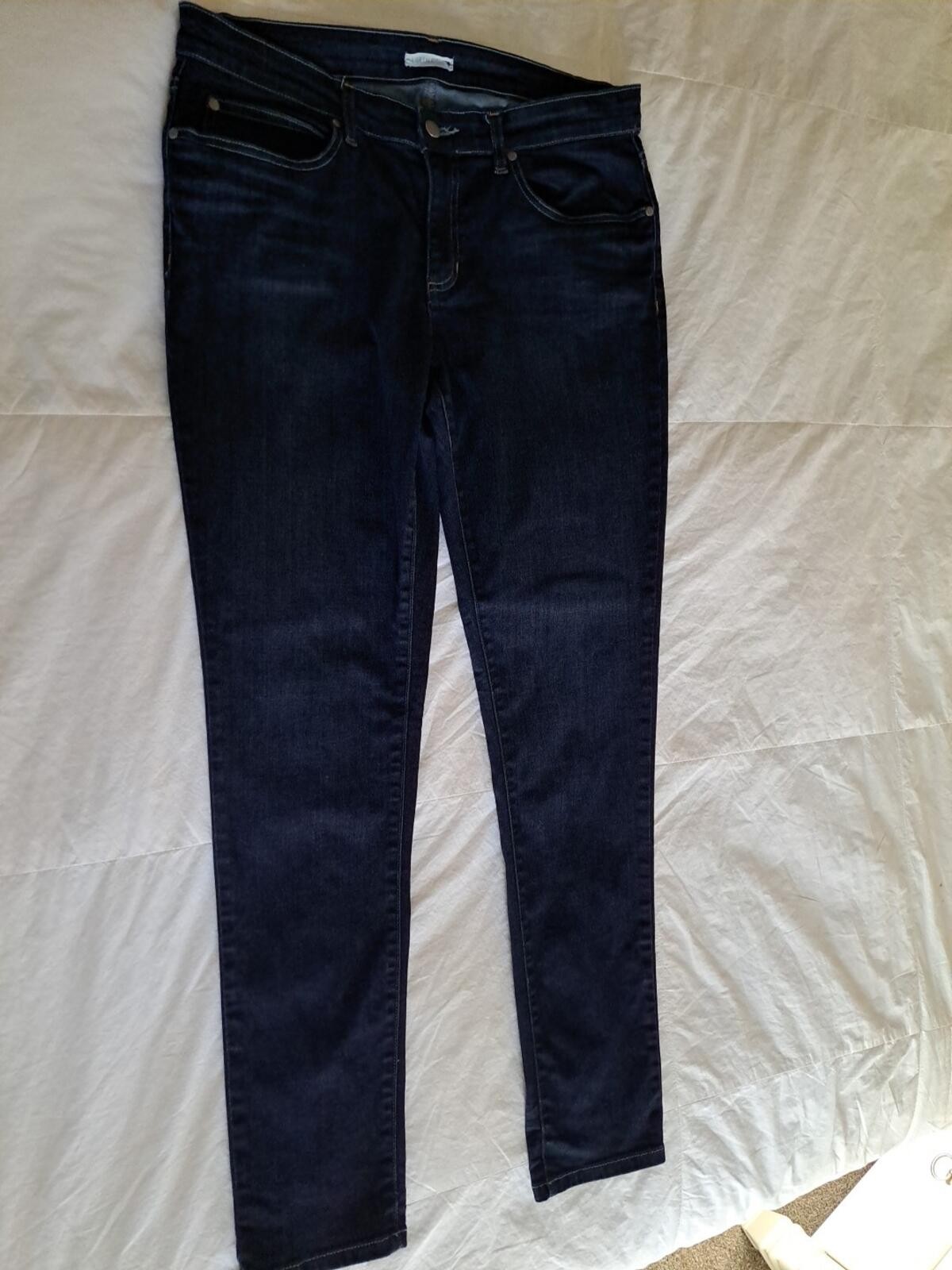 Eileen Fisher Blue Jeans Sz 12 EUC 5 Pkt Tapered Returns Accepted 34×31