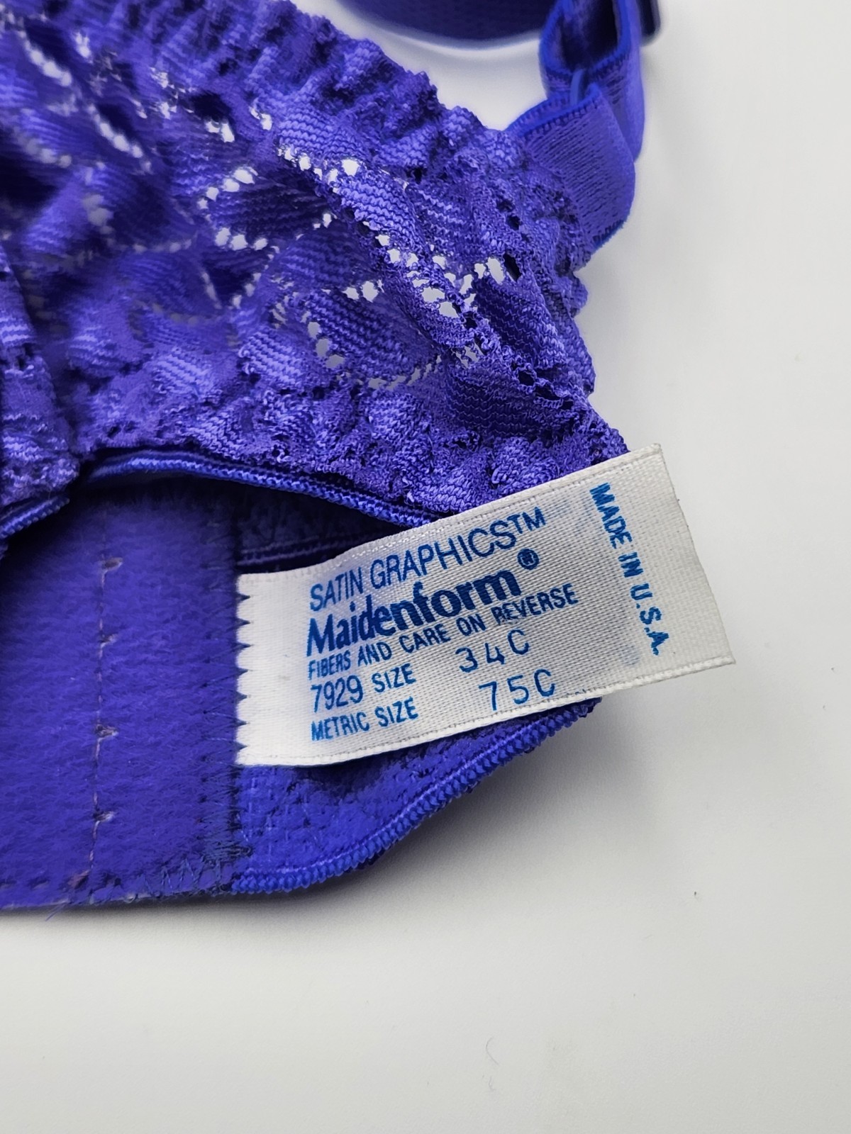 Vintage Maidenform Satin Graphics Demi Bra Lace Purple Unpadded 34C NOS NEW