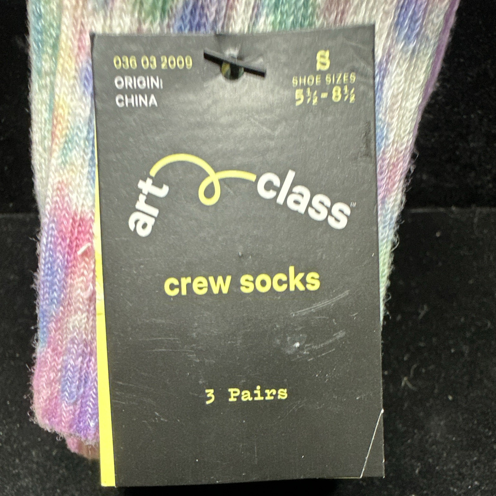 art class Unisex Kids Crew Socks Tie-Dye Multicolor 3 Pairs Size S