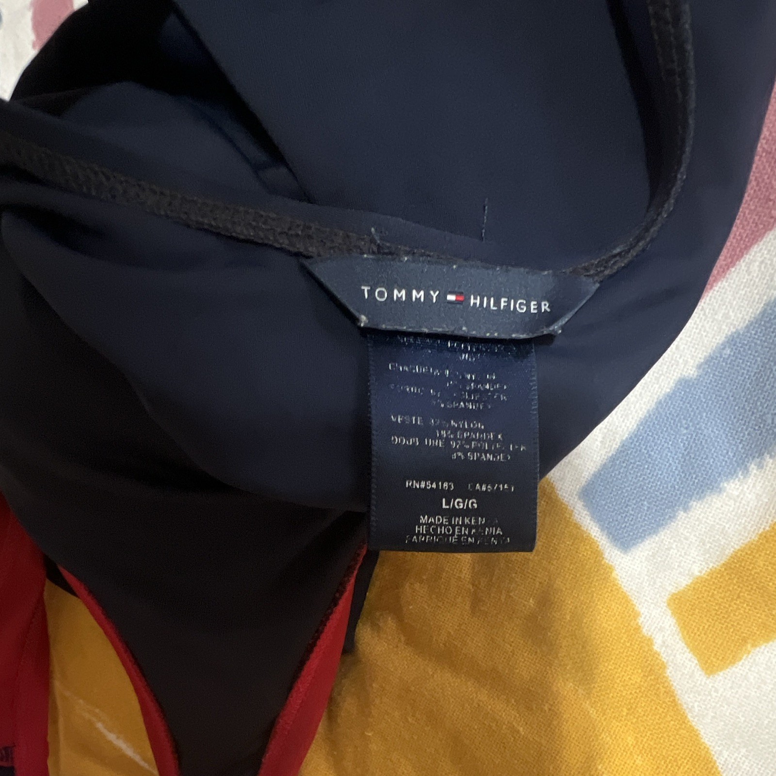 Tommy Hilfiger Women’s One-Piece Swimsuit Red/Navy Logo Band L D Cup