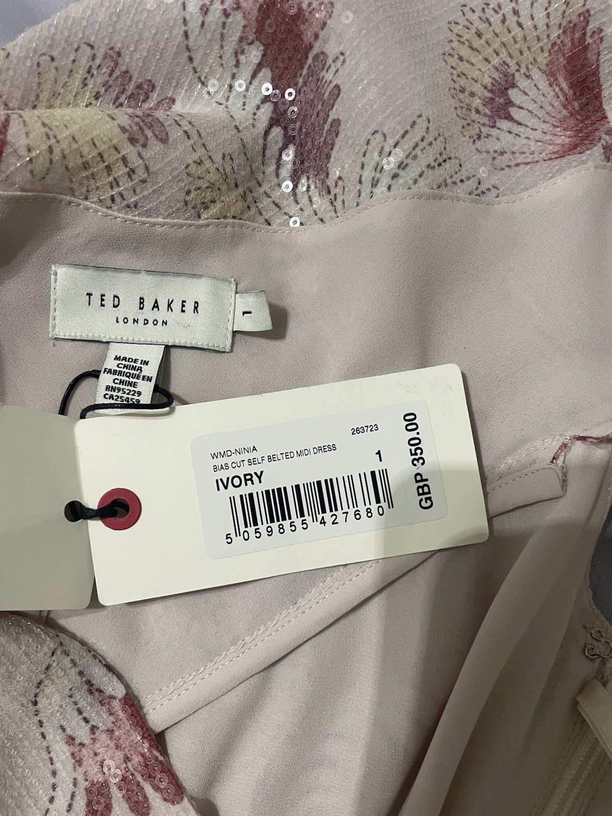£350 Ted Baker Ninia Belted Floral Midaxi Dress Cream / Pink UK 8 10 Size 1