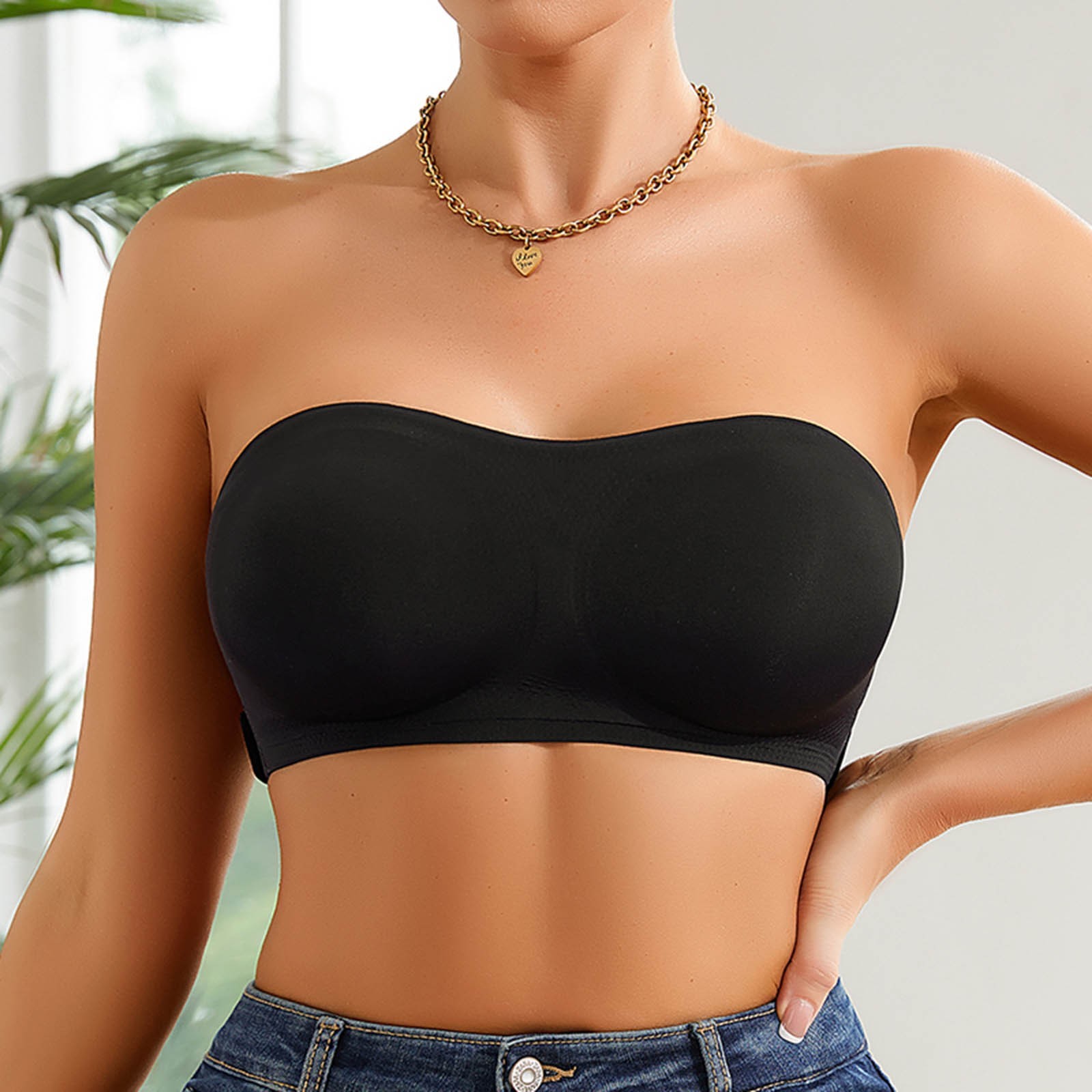 Women’s Stretchy Bandeau Top Wireless Seamless Comfort Padded Strapless Bra