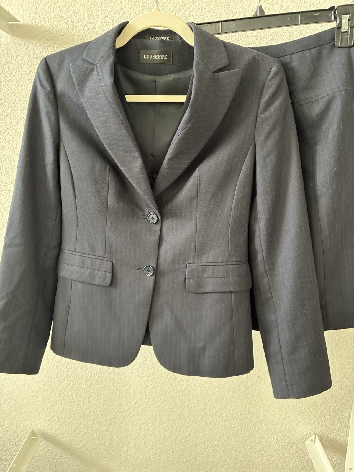 Woman’s Black Pinstripe Blazer, Vest and Skirt in Size 00
