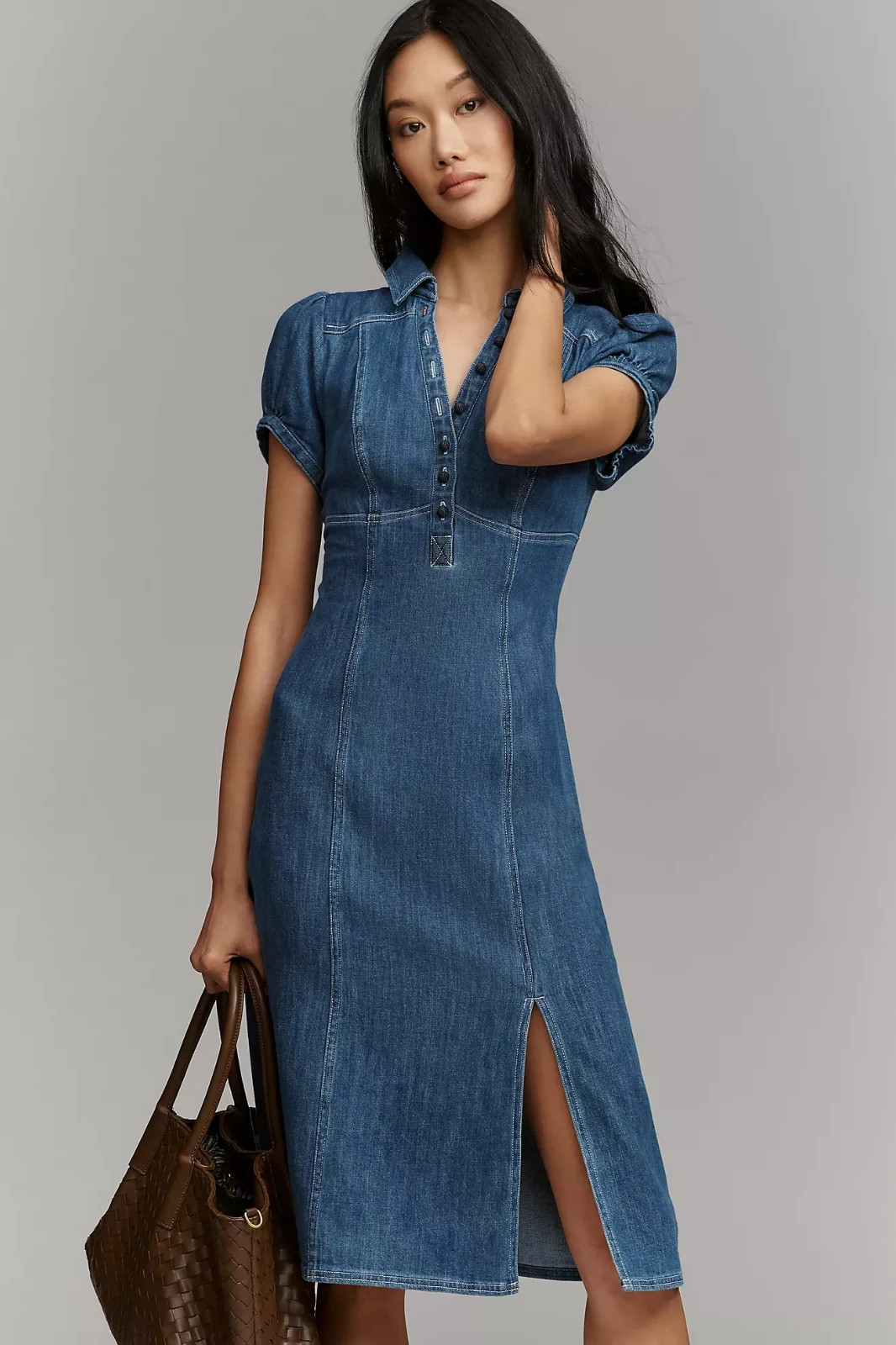 Anthropologie Rebekah Denim Slim Midi Dress by Pilcro