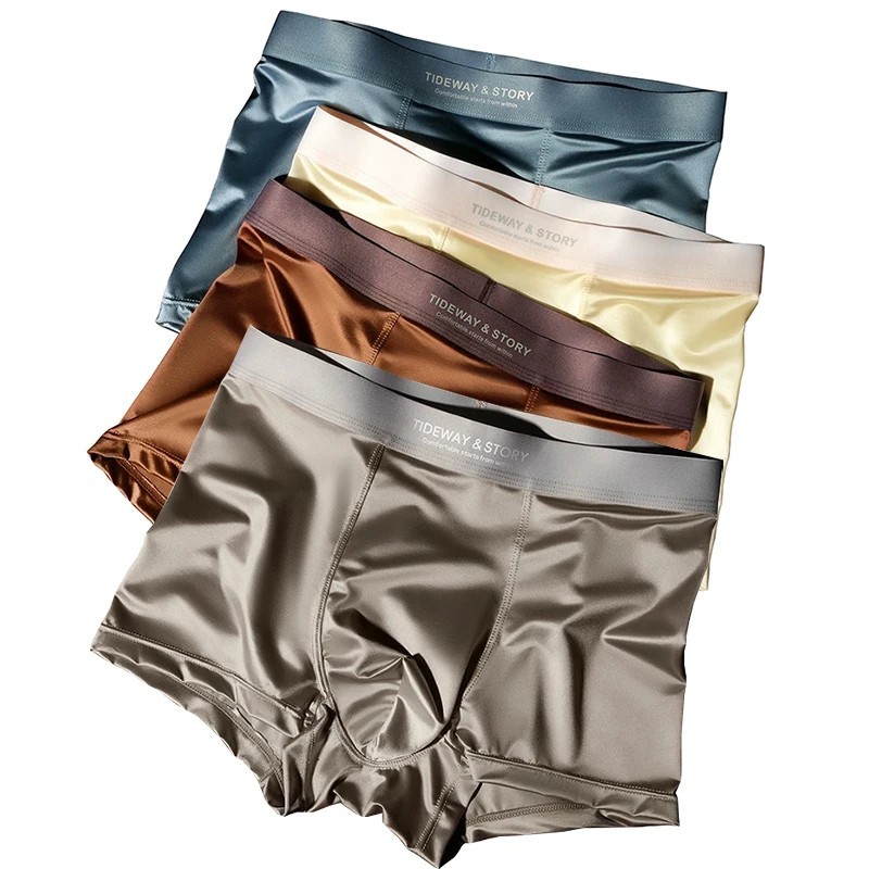 4PCS Men’s Ice Silk Underwear Breathable Boxer Shorts Seamless Satin Soft Briefs
