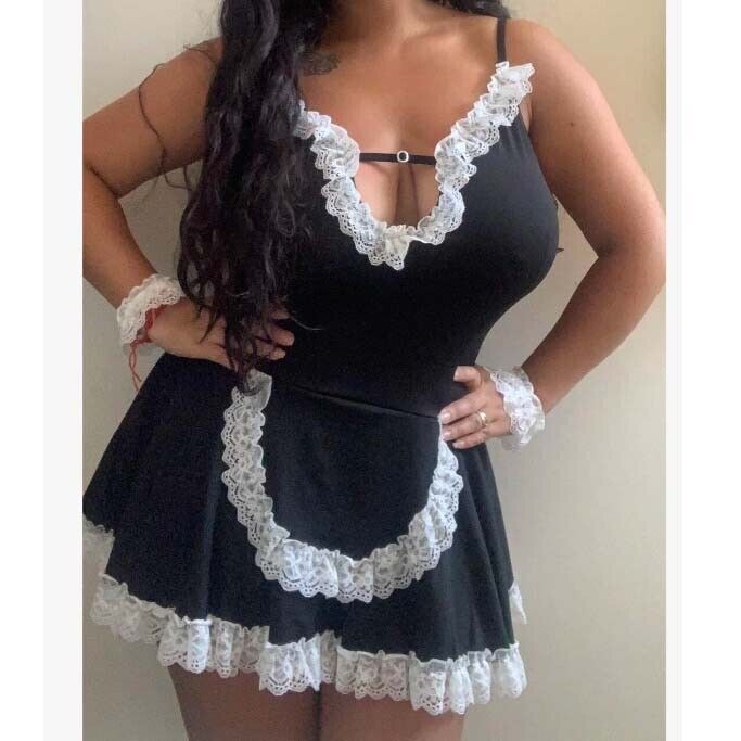 Plus Size French Maid Nurse Cosplay Sexy Lingerie Women Lace Babydoll Sleepwear