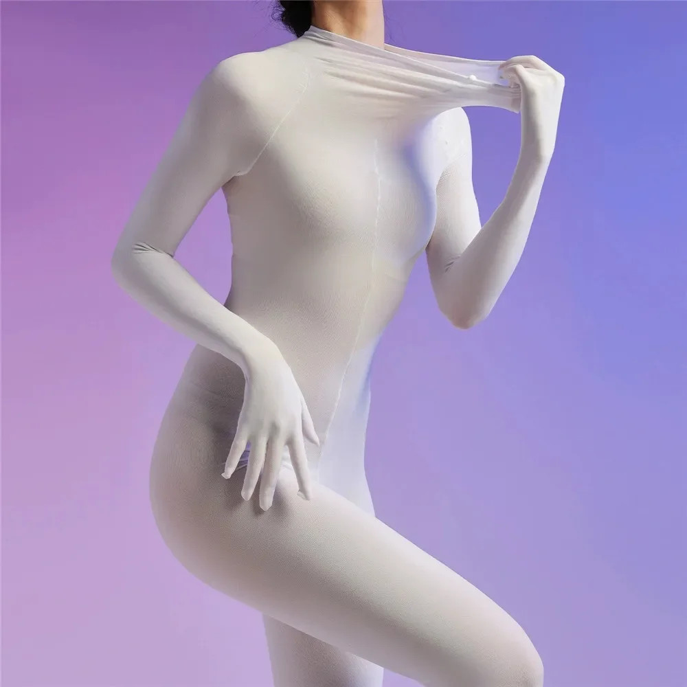 120D Velvet No/With Glove Sleeve Bodysuit Tights Bodystocking Jumpsuit Leotard