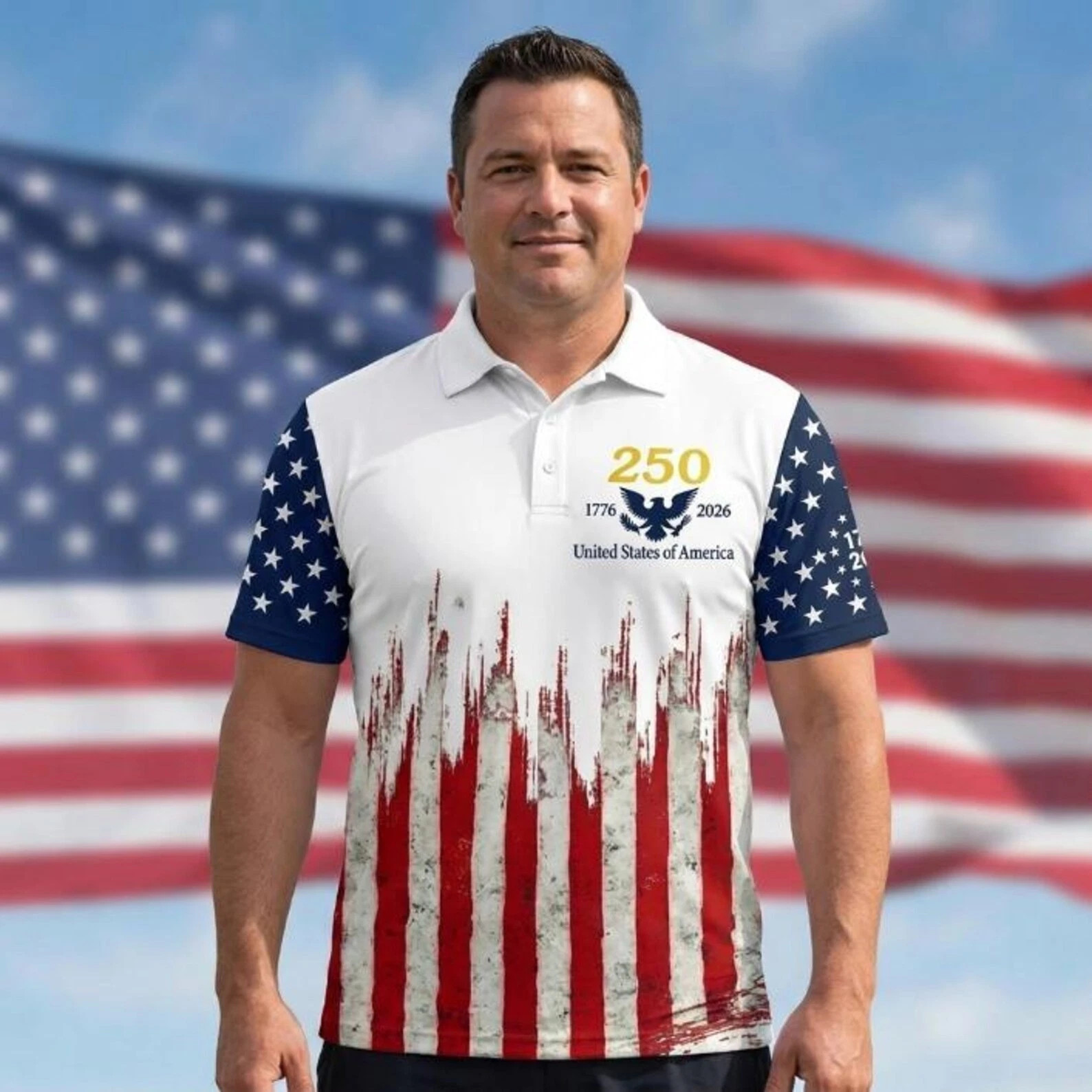 250th Anniversary Polo Shirt Men, American Flag Polo Men, 4th Of July Golf Shirt