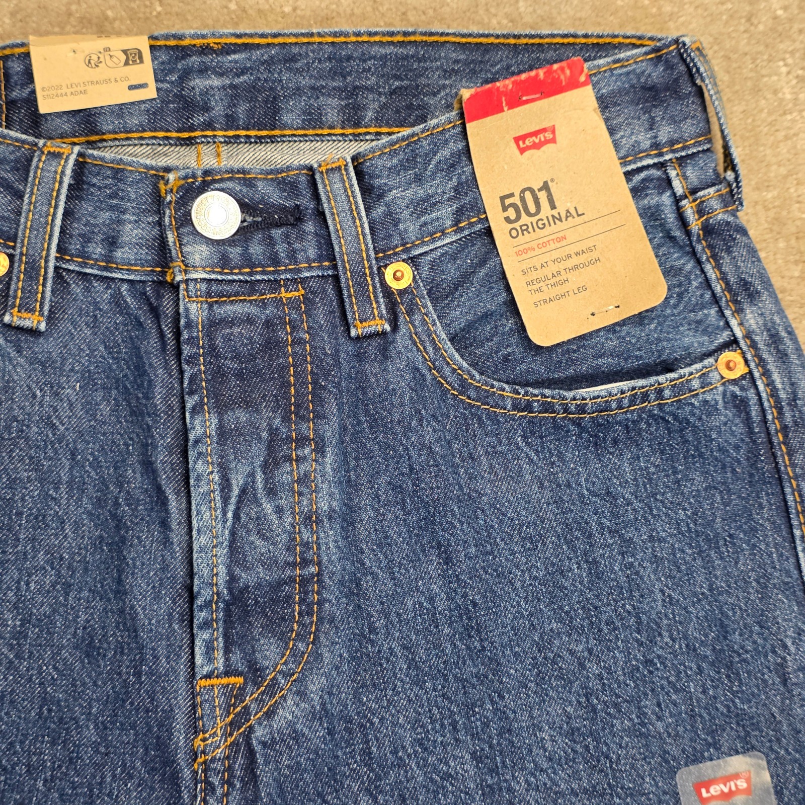 Levis Men’s 501 Original Fit Straight Leg Button Fly Denim Jeans Size 28×30 Blue