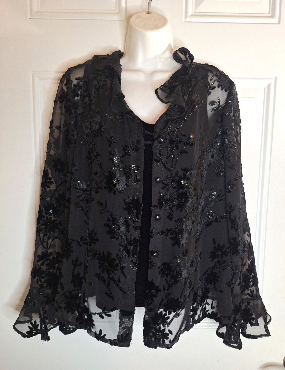 VTG Virgo Petite Velvet Burnout Blouse Sheer Sparkle Separate Tank Top Size 12P