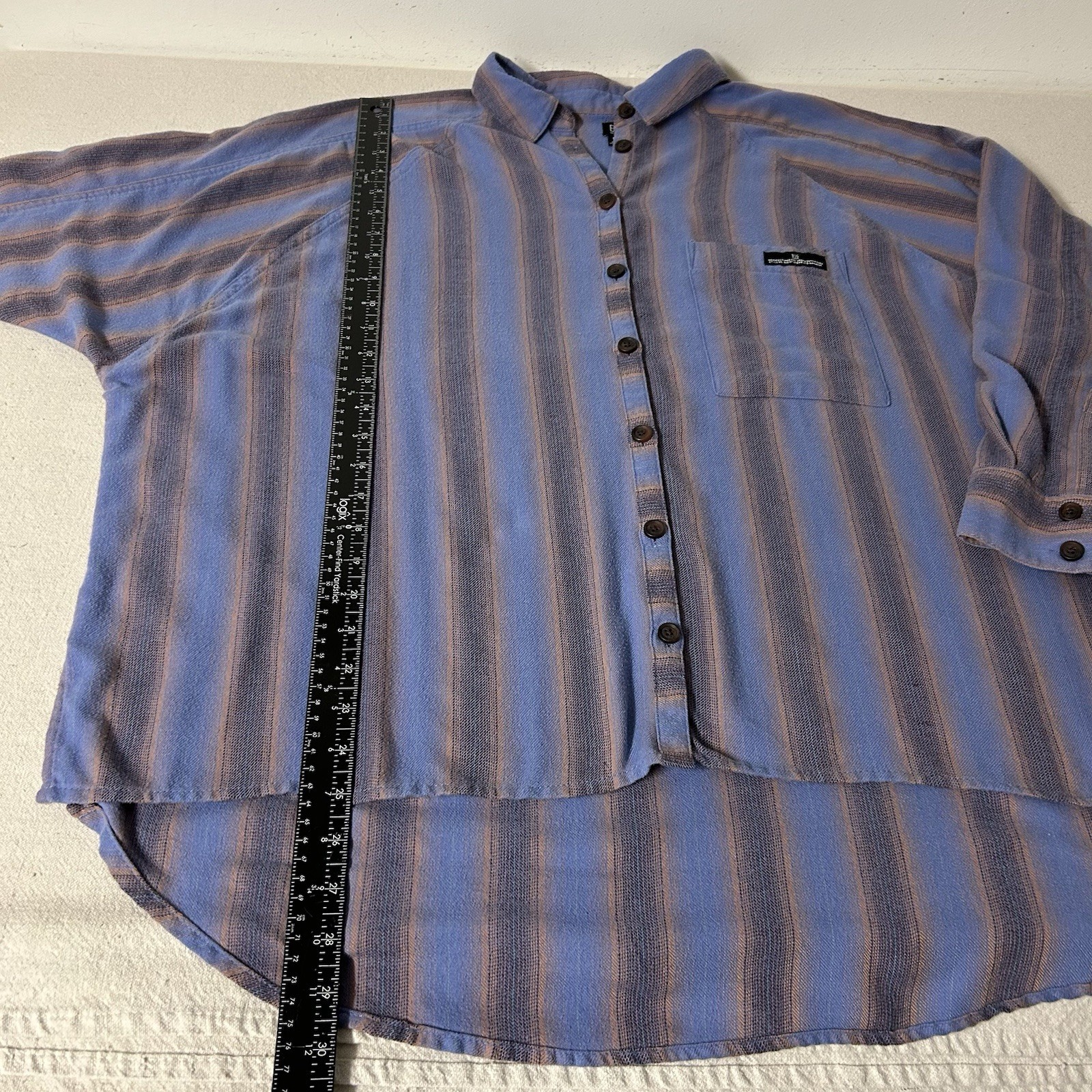 BDG Urban Outfitters Brendan Flannel Shirt Womens M Blue Tan Stripe Oversized