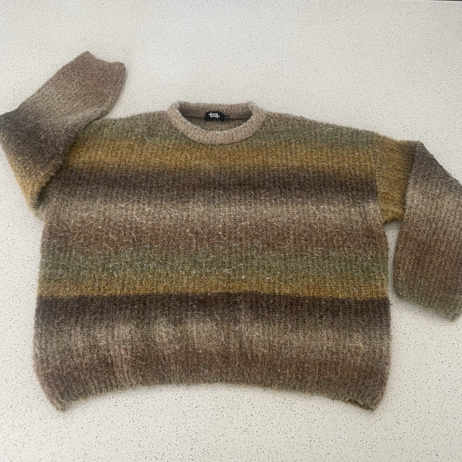 Ombre Striped Knit Sweater Earth Tone Distressed Large L Eleven Eleven Boutique