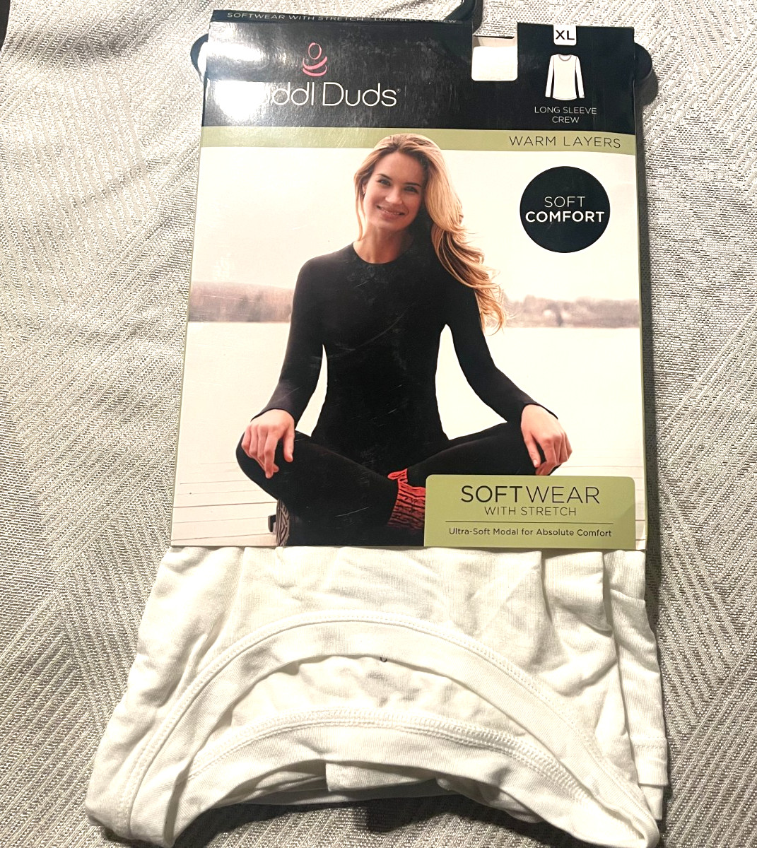 Cuddl Duds SZ XL Ivory Off White Modal Soft Wear Long Sleeve Crew CD8426116