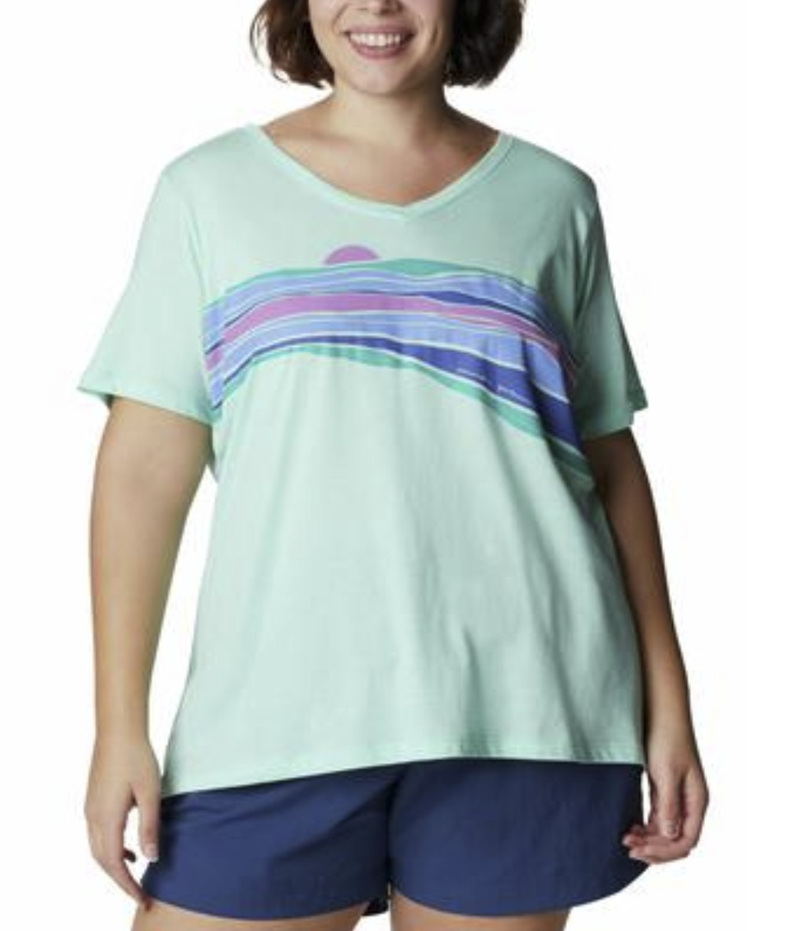 Columbia Women Bluebird Day Relaxed V-Neck Top Green Plus Size 2X