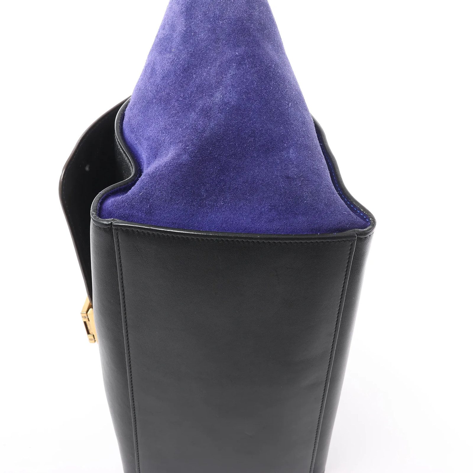 CELINE Trapeze Leather x Suede 2Way Handbag in Brown x Navy Blue x Black