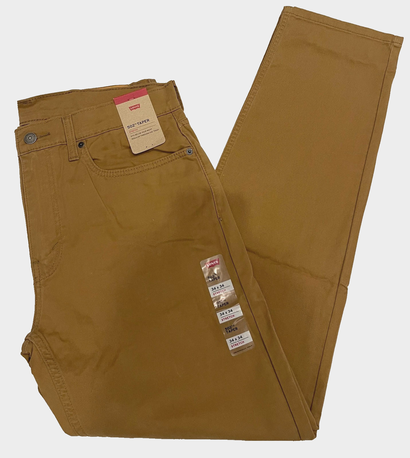 Mens Levis 502 Taper Stretch Twill Jeans 34X34 #70100 Caraway (Brown) New