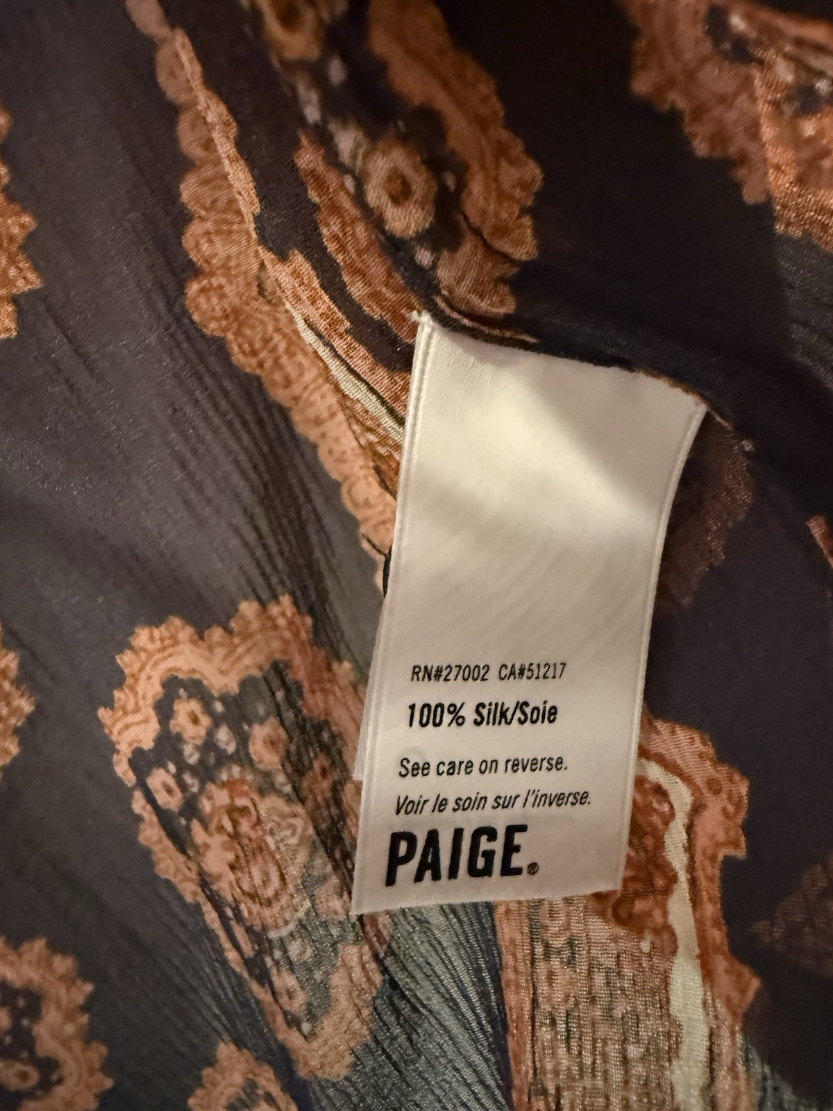 PAIGE Caraway 100% Silk Blouse L Periscope Western Boho Button Down Feminine