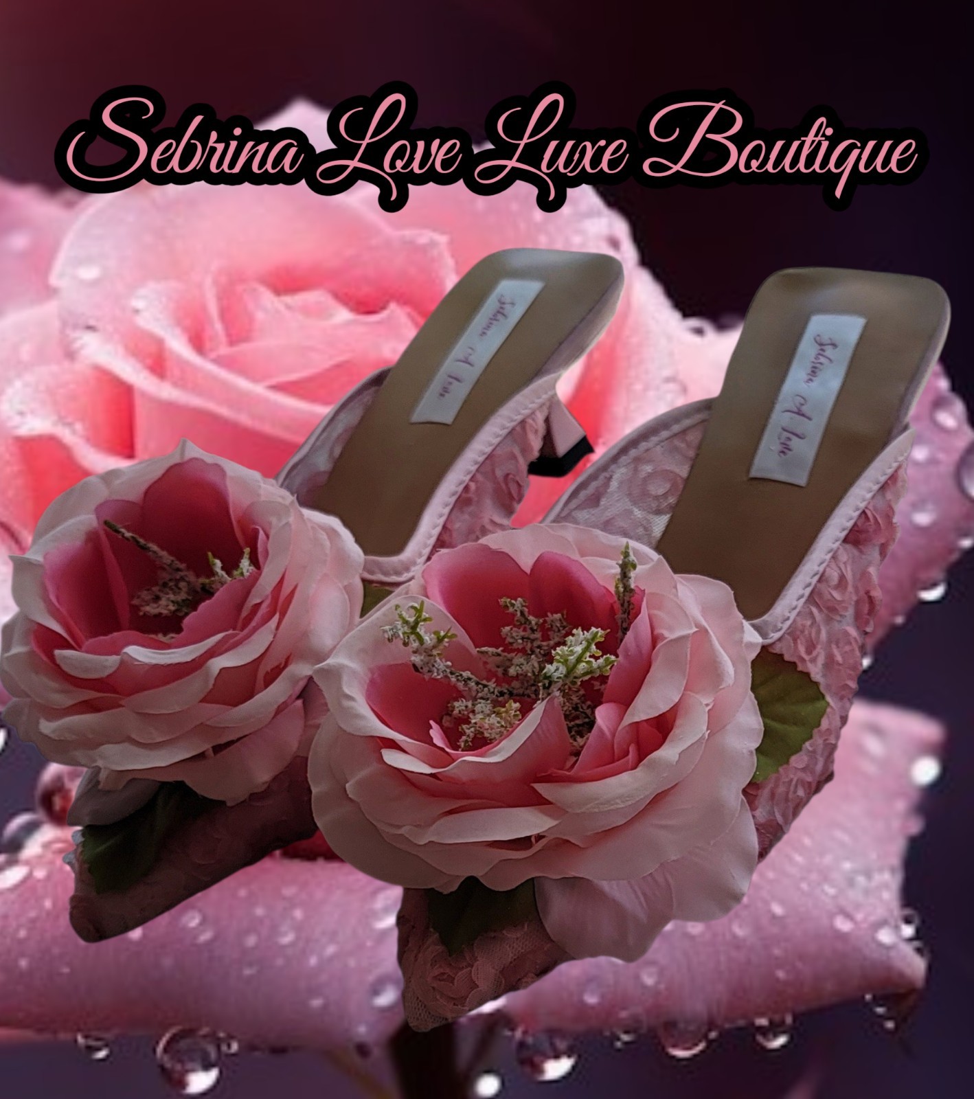 “ELEANA ROSE” Pink Rose Tulle Kitten Heel Mules (Size 9.5) Production 2 Weeks