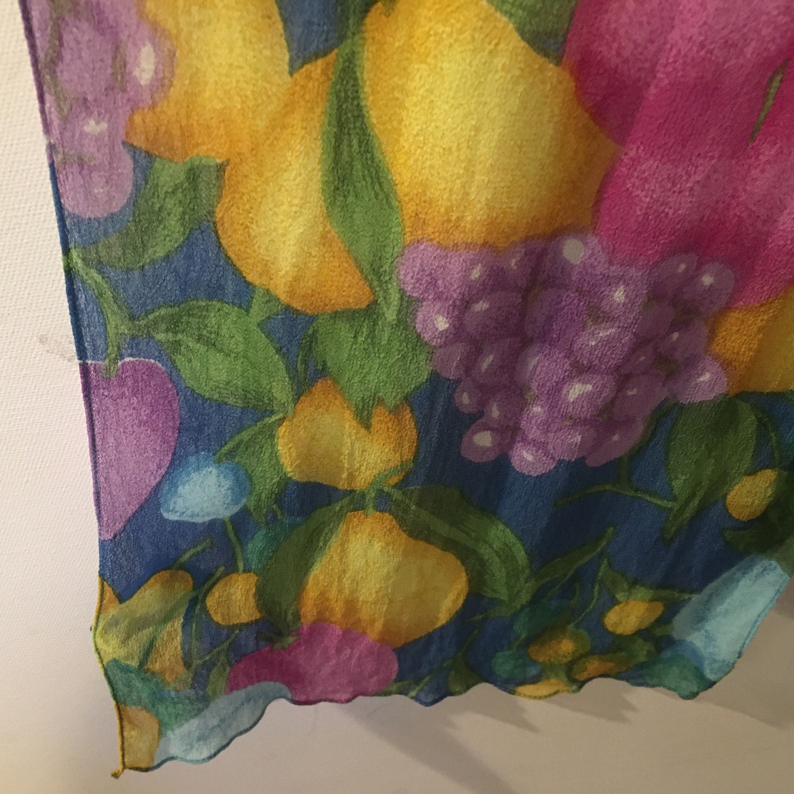 Barr & Beards Multi Colored Rayon Scarf, Fruit & Florals 58” X 11” Rayon Chiffon