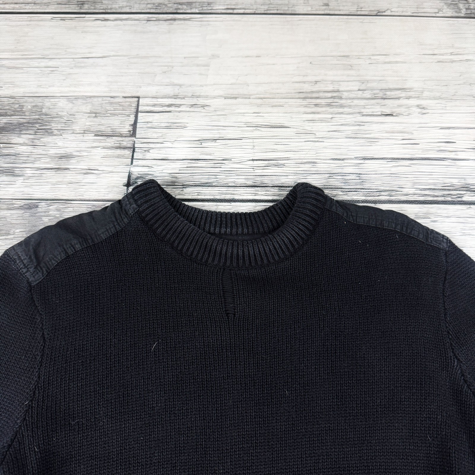 Mens Vintage Black Knit Sweater Zip Pocket Sleeve Minimalist Military Jumper