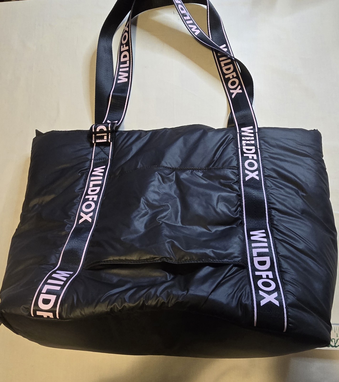 WILDFOX Black Quilted Large Tote Bag Logo Strap Zip