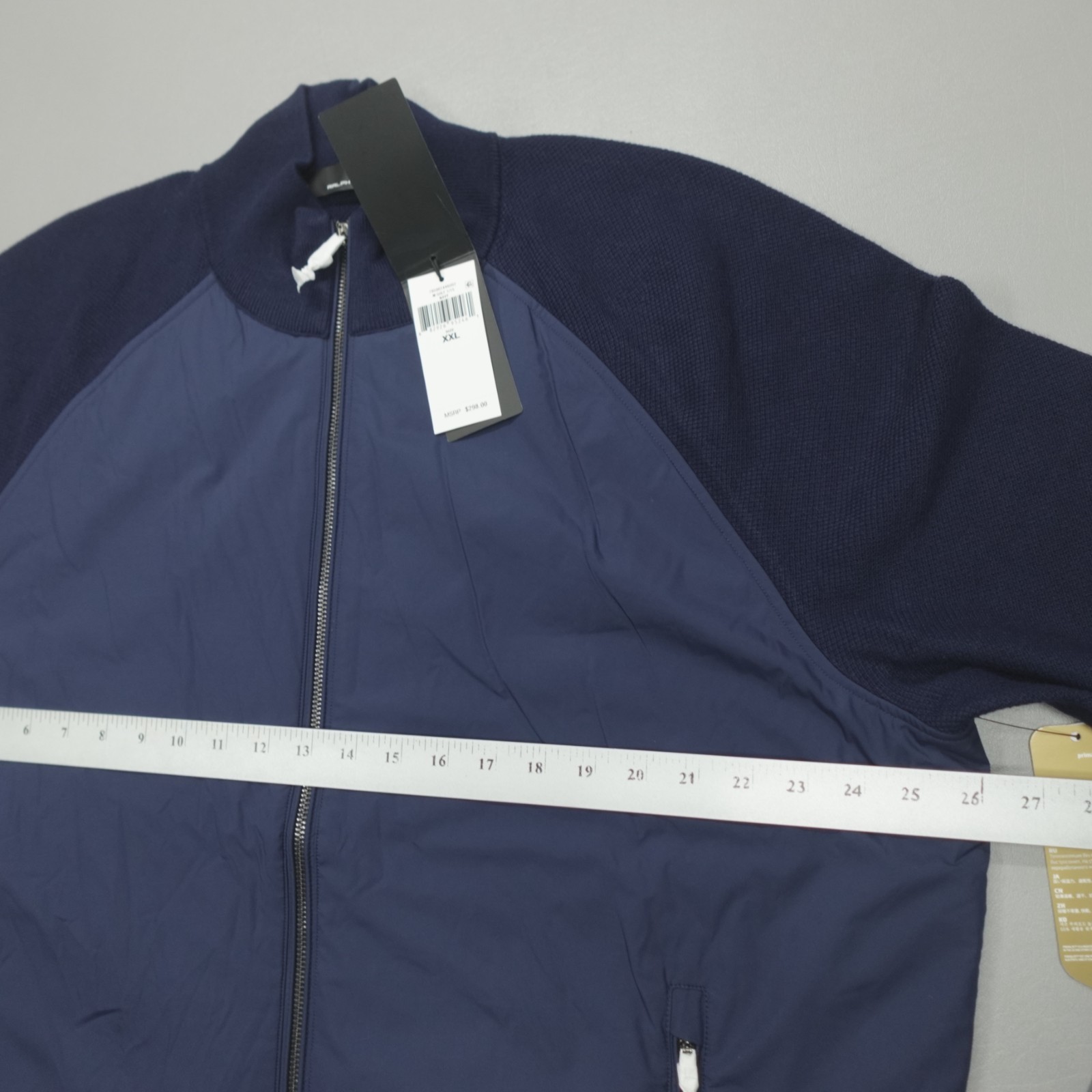 RLX Ralph Lauren Men’s Hybrid Full Zip Sweater Golf Navy Jacket Primaloft $298