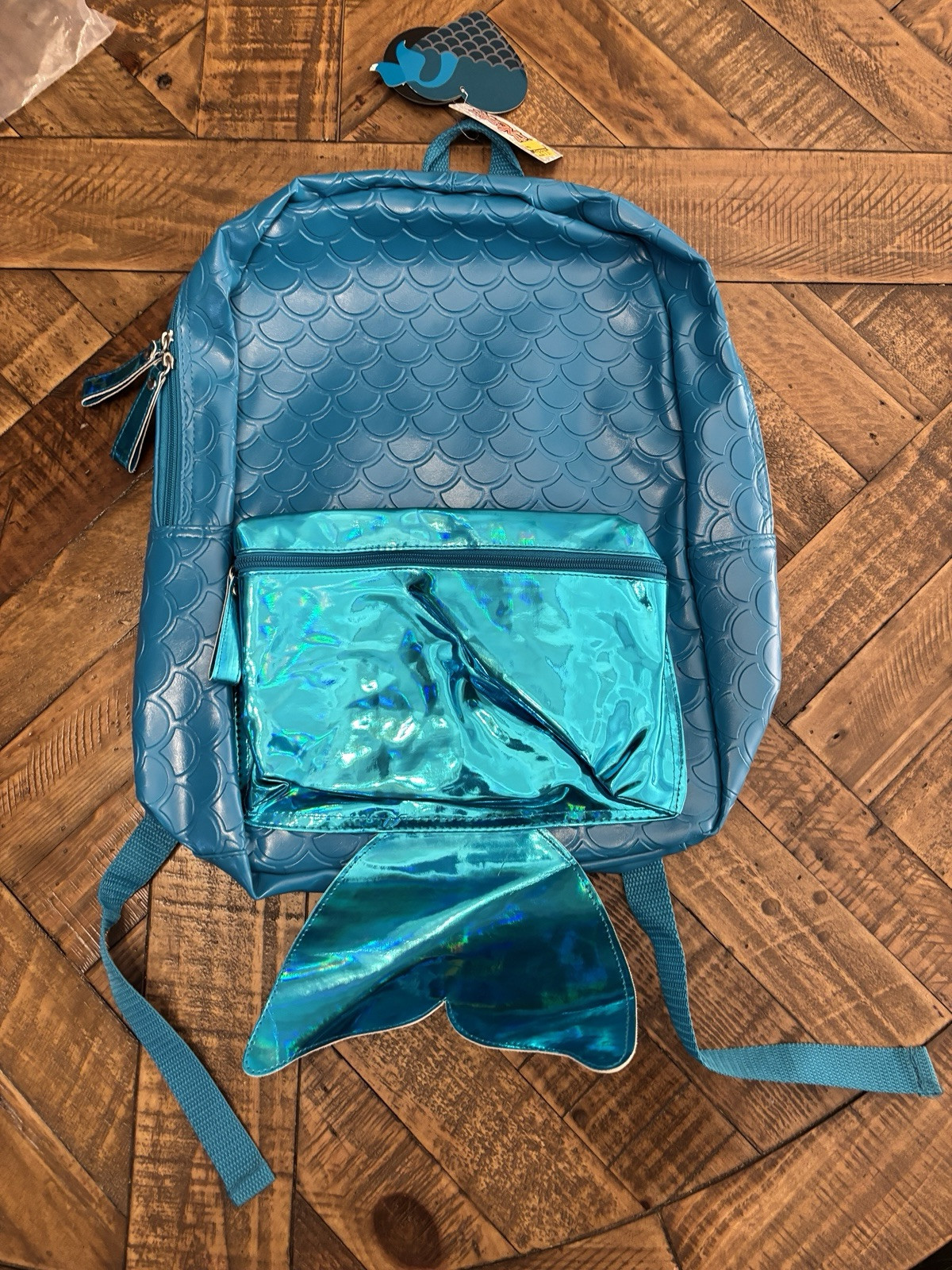 Spencer’s Blue iridescent Mermaid Scale Mermaid Tail Backpack New! 2 Pocket