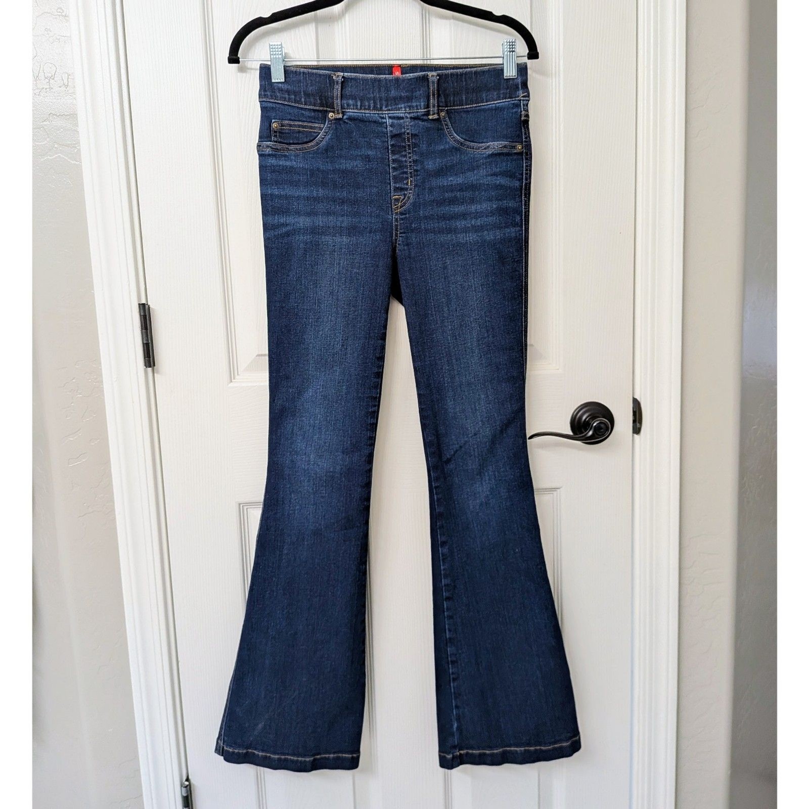 SPANX Pull On Denim Flair Jeans Dark/Med Blue Wash | SZ Small Petite