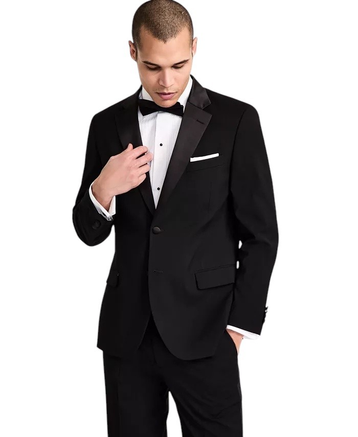Nautica Mens Modern fit 2 Piece Tuxedo Suit 46 R / 41 Waist Black Solid Stretch
